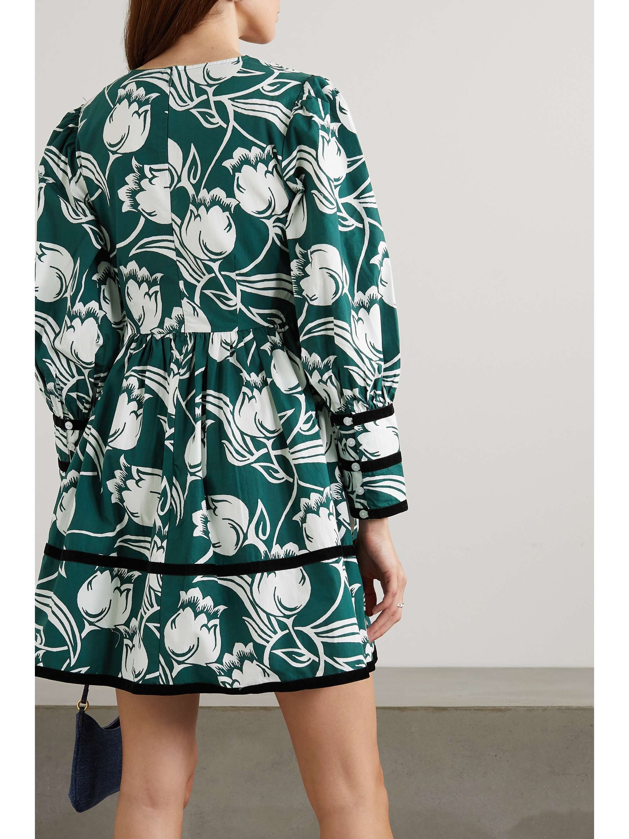 BATSHEVA Clemmie velvettrimmed floralprint cottonpoplin mini dress