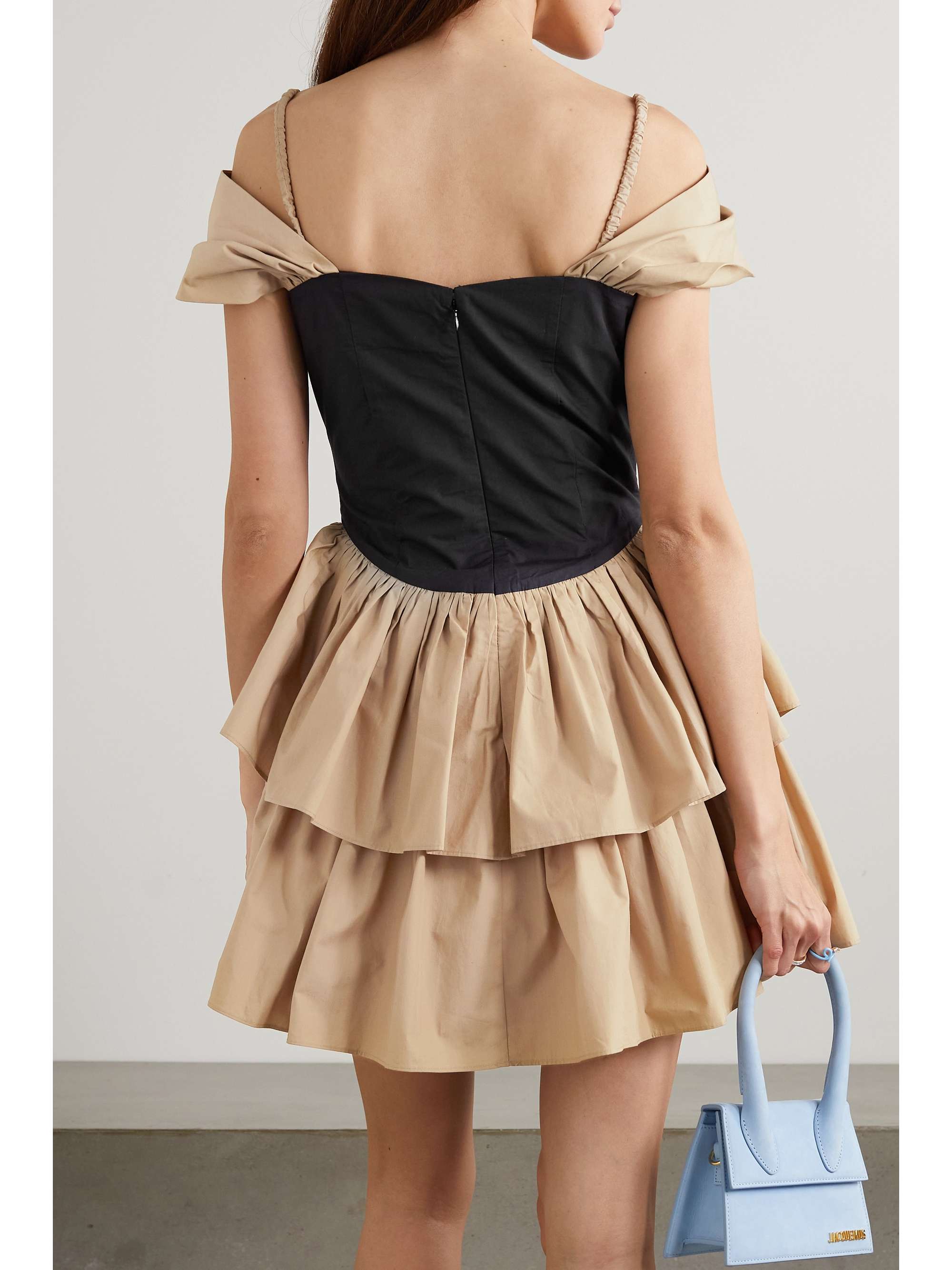 BATSHEVA Betty coldshoulder tiered cottonpoplin mini dress NETAPORTER