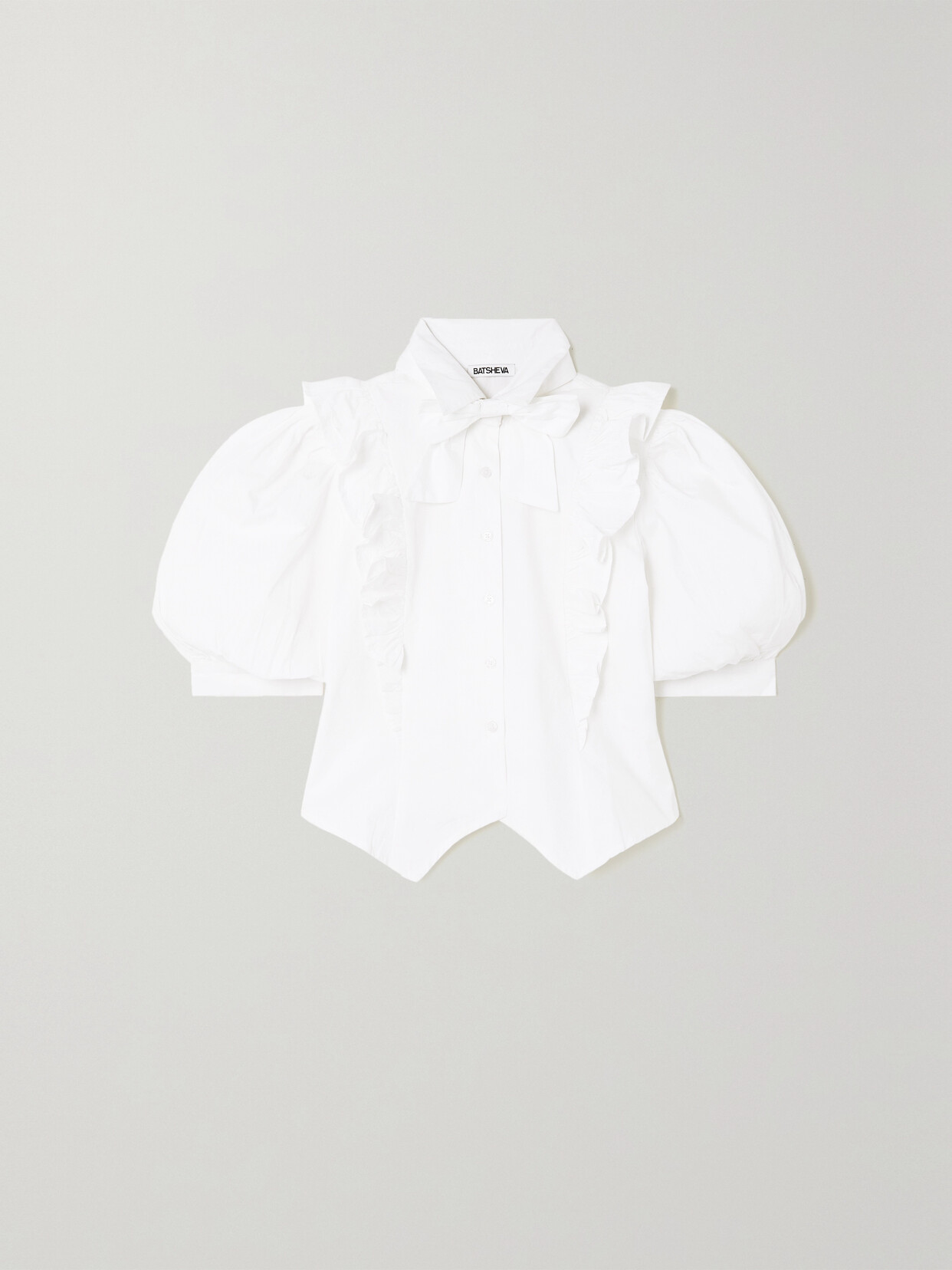 Batsheva Moon Bow-detailed Ruffled Cotton-poplin Blouse - White