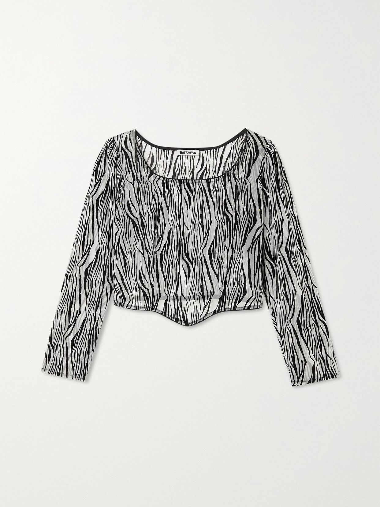 Batsheva Dirndl Cropped Flocked Tulle Top - Animal print