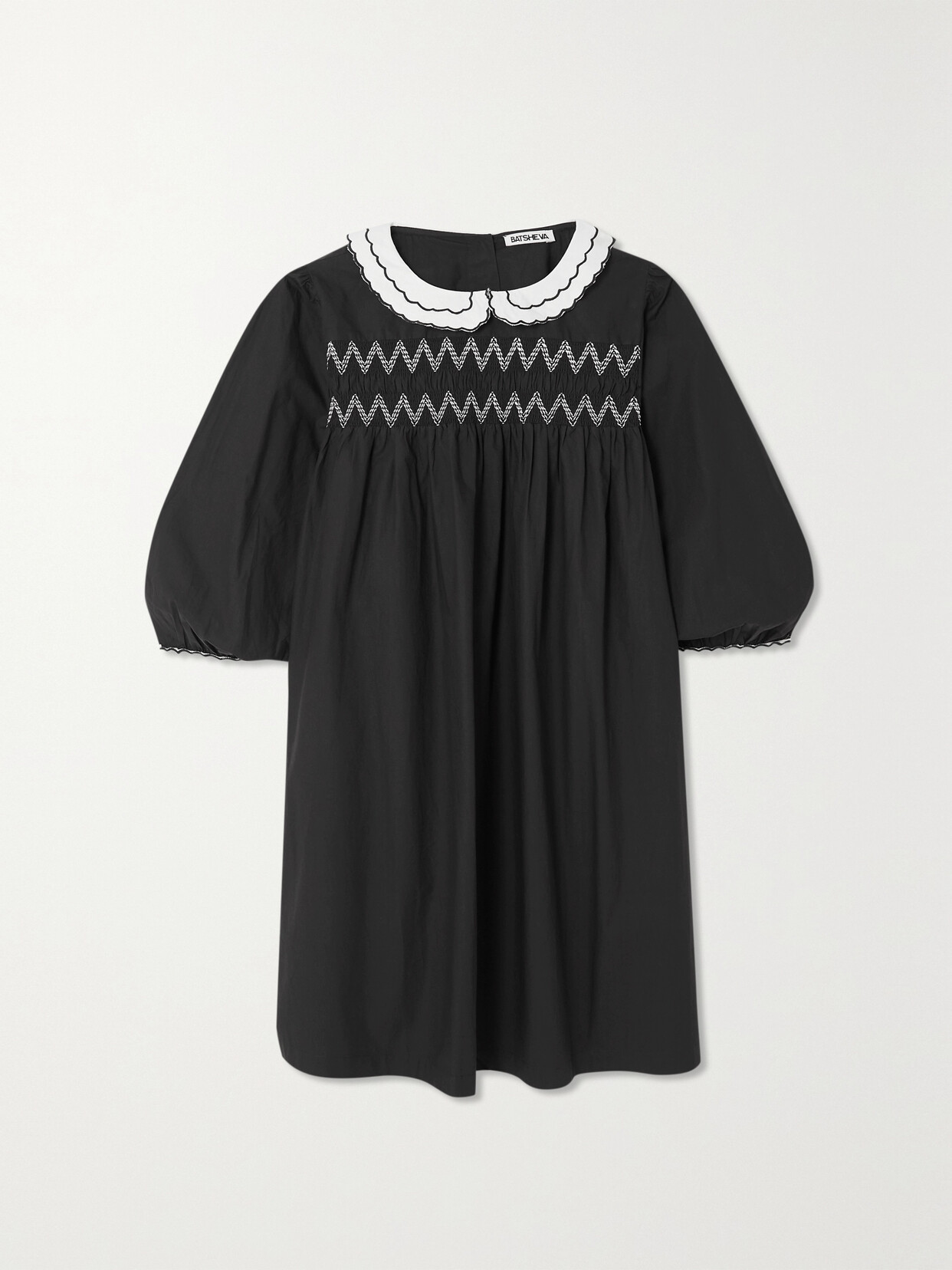 Batsheva - Pauline Embroidered Smocked Cotton-poplin Mini Dress - Black