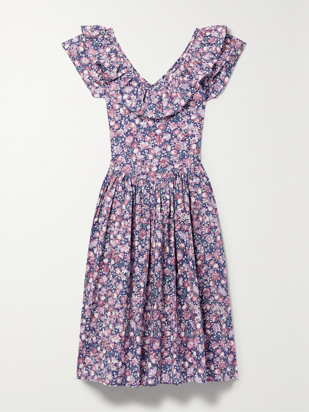 Batsheva - + Laura Ashley Ileang Ruffled Printed Cotton-poplin Midi Dress - Purple