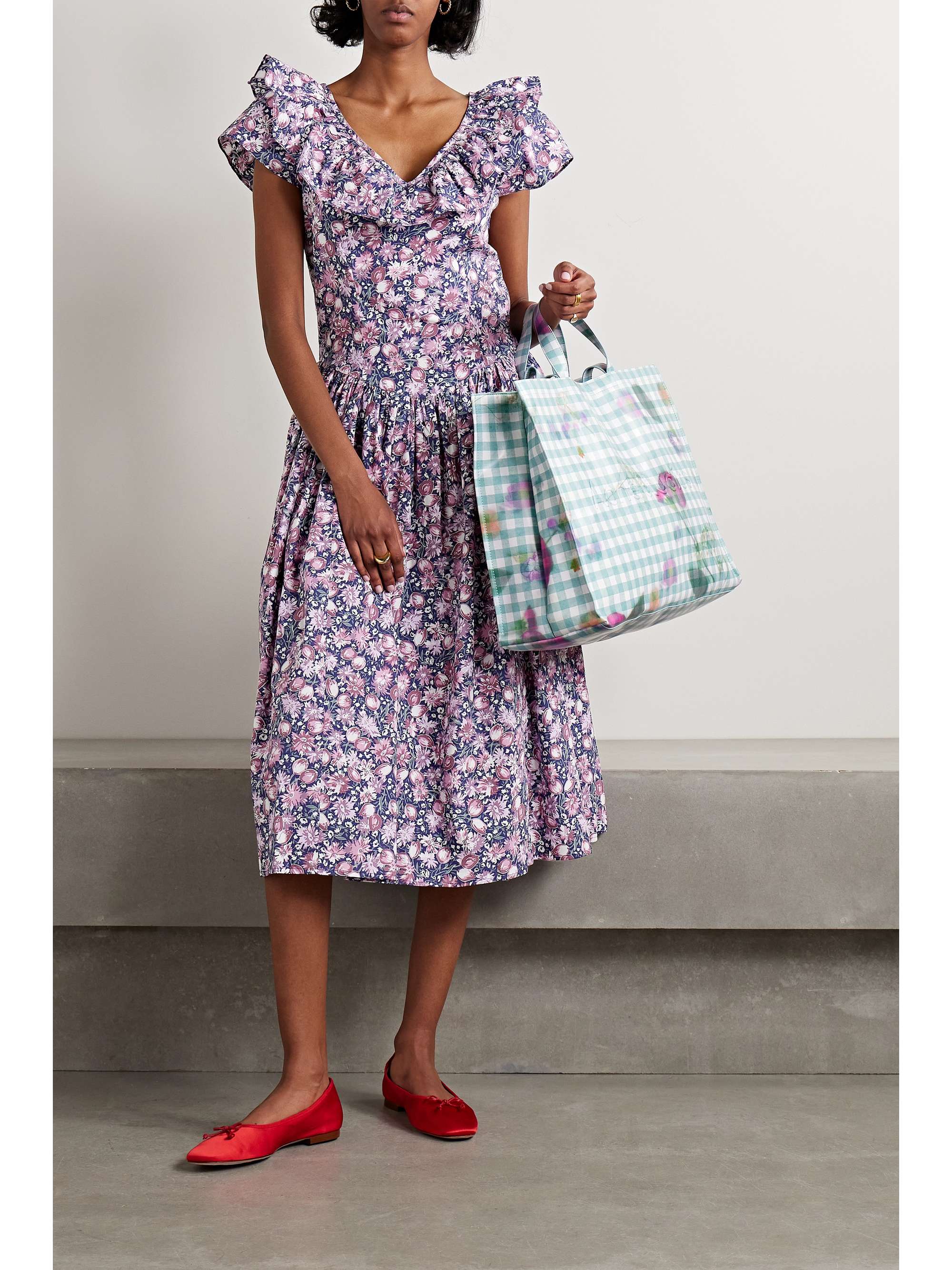 BATSHEVA + Laura Ashley Ileang ruffled printed cottonpoplin midi dress
