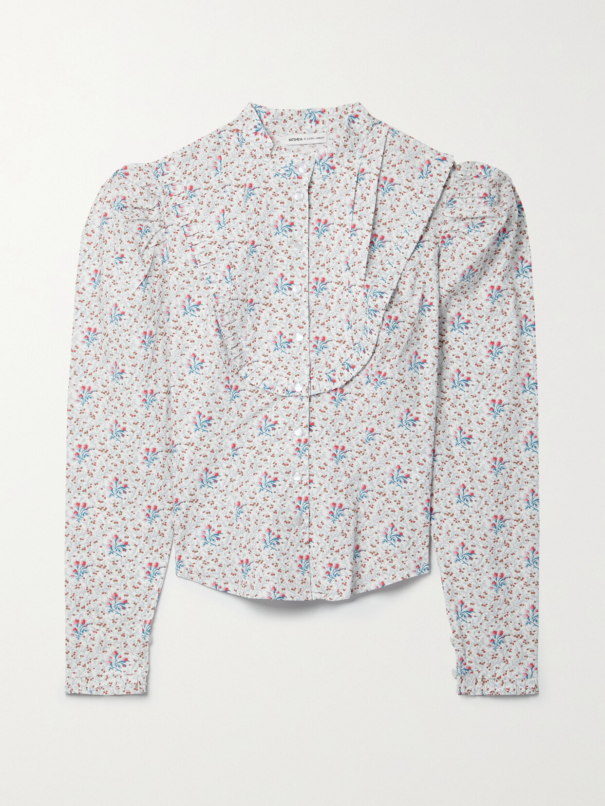 Batsheva - + Laura Ashley Lee Pleated Floral-print Cotton-poplin Blouse - Blue