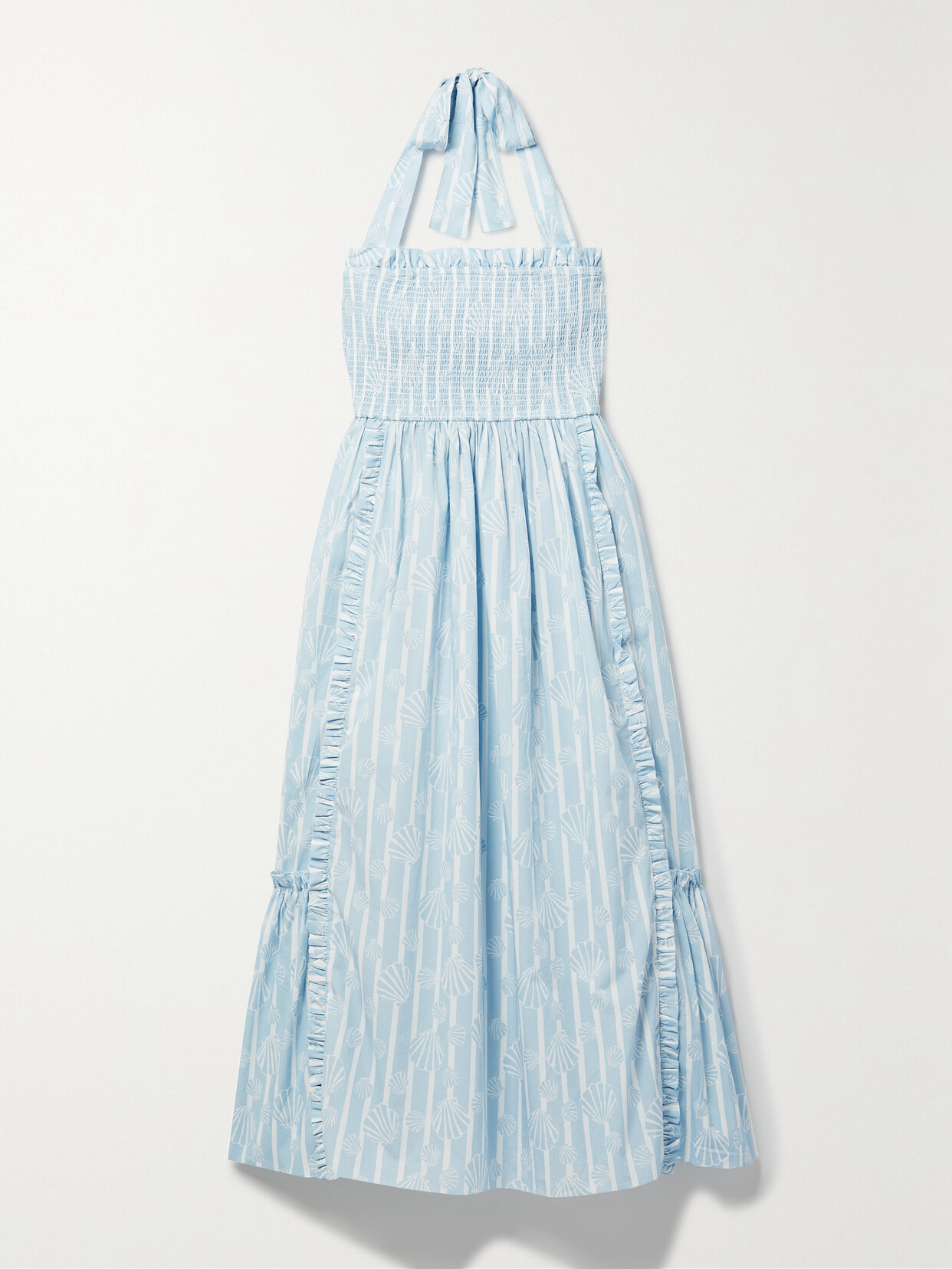 Batsheva - + Laura Ashley Gwen Printed Cotton-poplin Halterneck Midi Dress - Blue