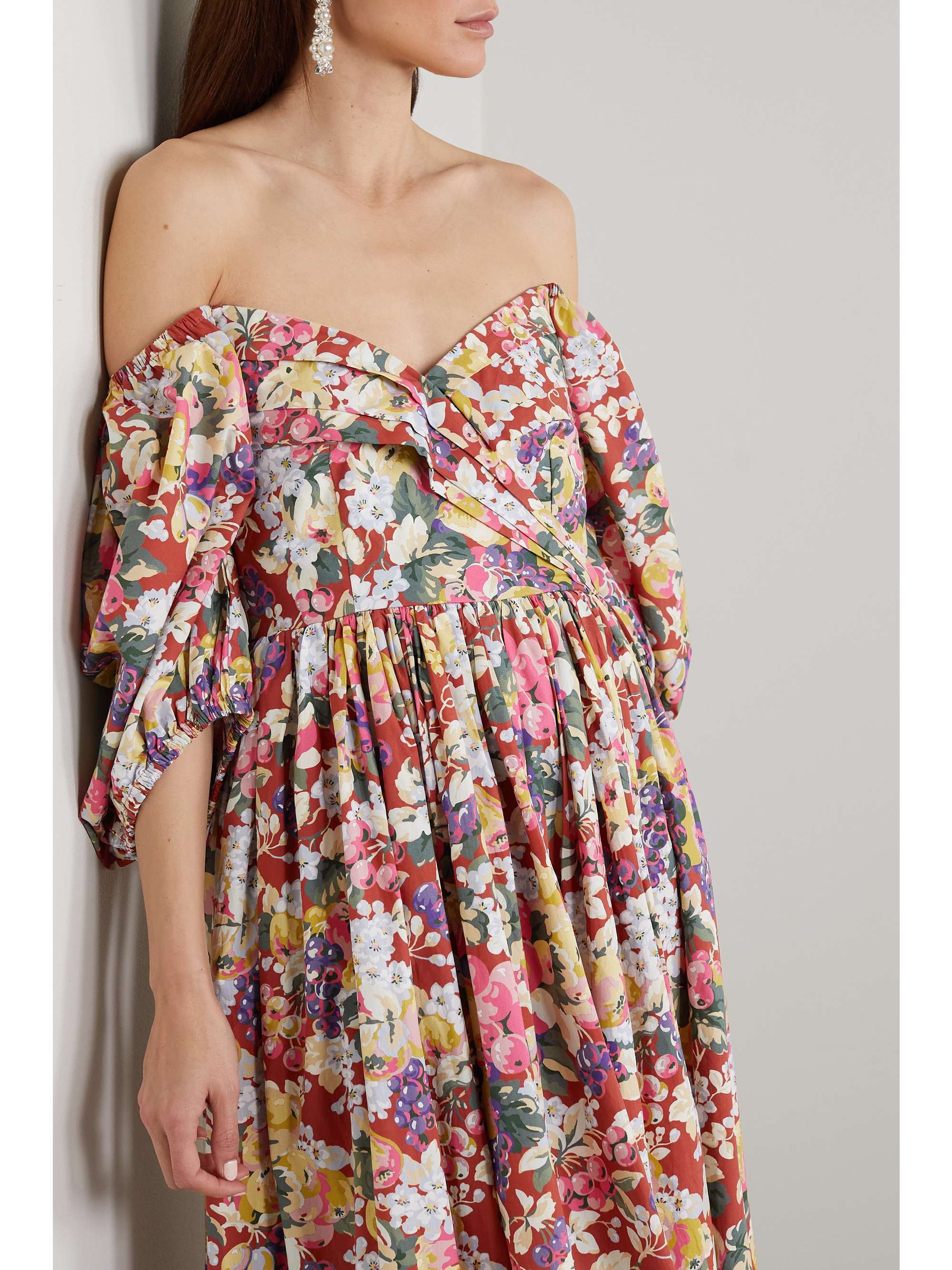 BATSHEVA + Laura Ashley Fells pleated floralprint cottonpoplin midi
