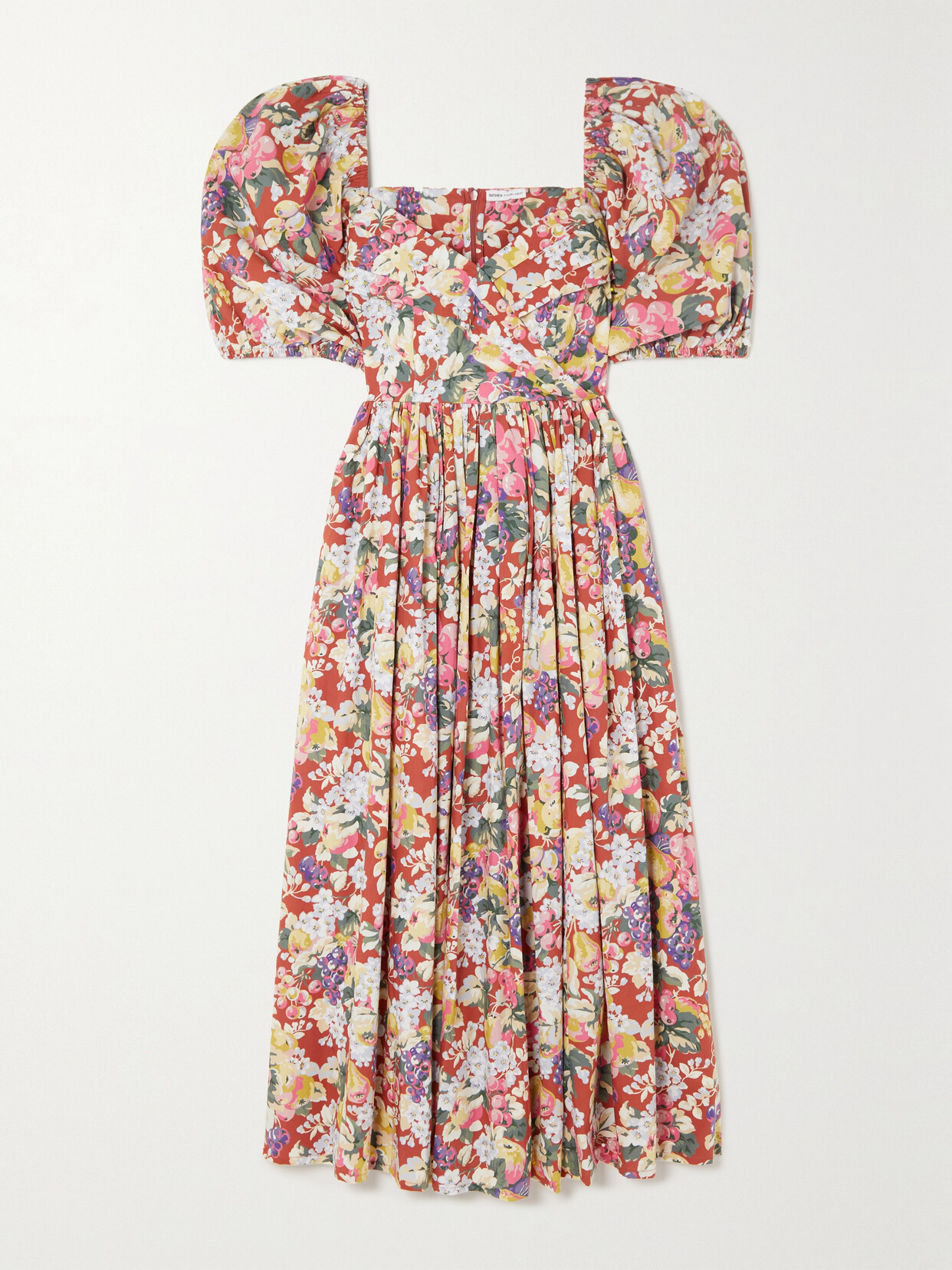 Batsheva + Laura Ashley Fells Pleated Floral-print Cotton-poplin Midi Dress In Multi