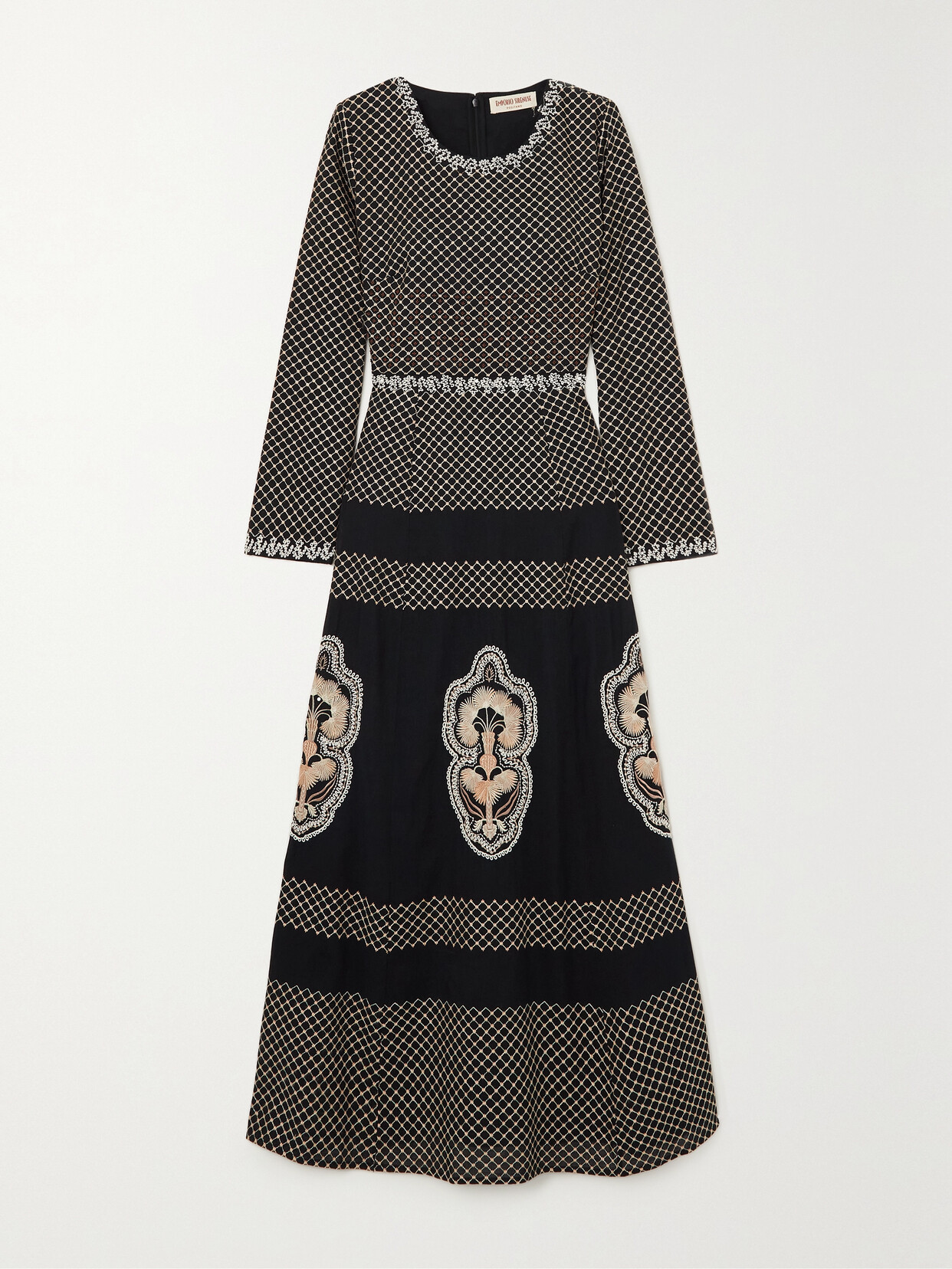 Emporio Sirenuse Tracey Embroidered Linen And Cotton-blend Midi Dress - Black
