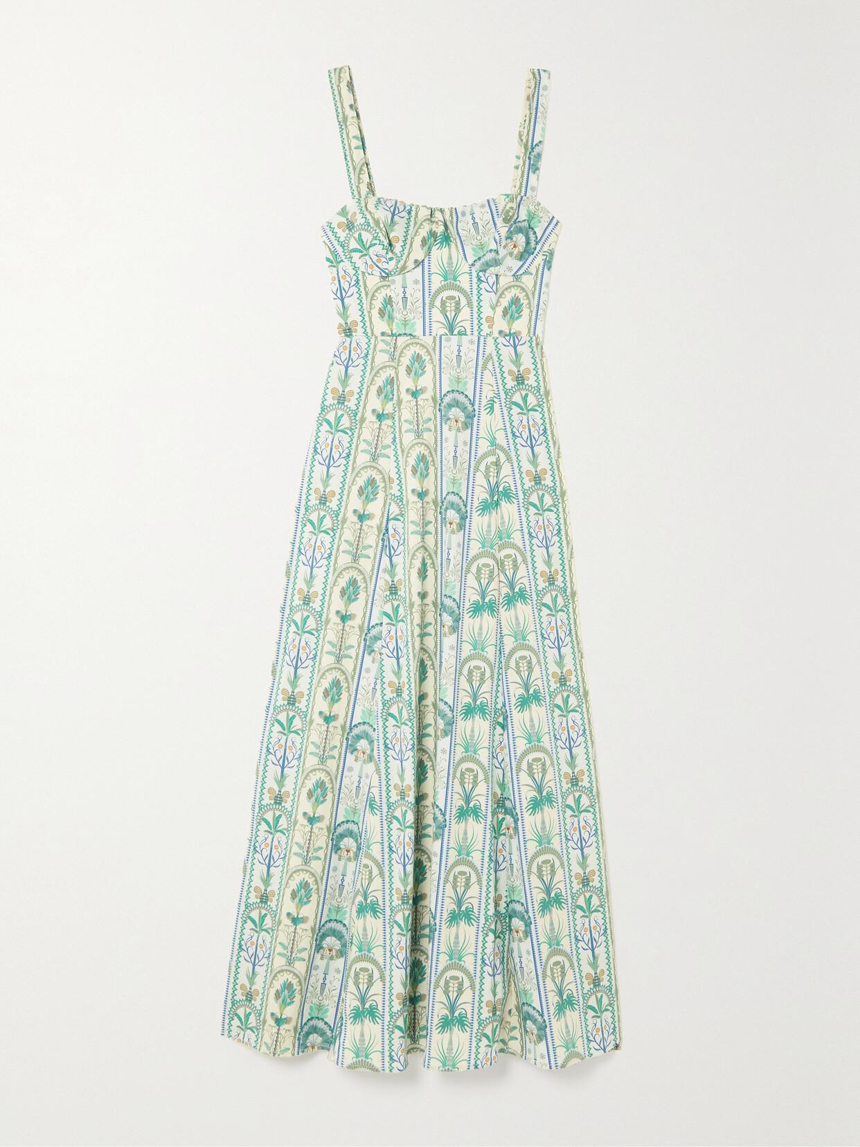 Emporio Sirenuse Azzurra Mughal Cutout Pleated Printed Cotton-blend Voile Maxi Dress - Blue