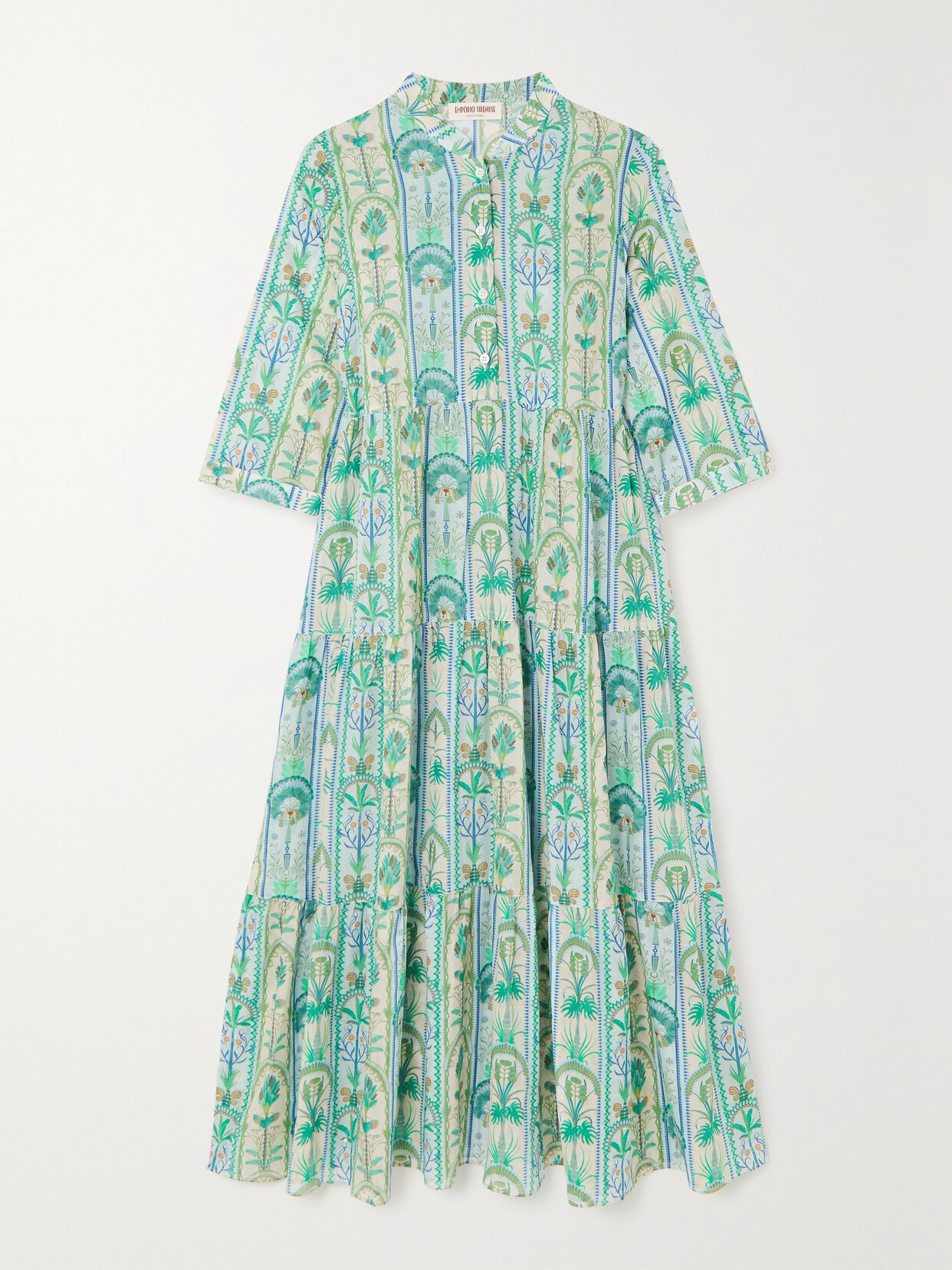 Emporio Sirenuse Arlene Tiered Printed Cotton-voile Midi Dress - Blue