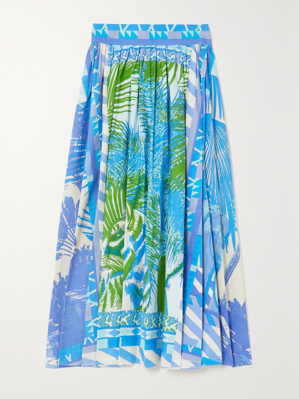 Emporio Sirenuse + Net Sustain Ombretta Pleated Printed Cotton Maxi Skirt - Blue