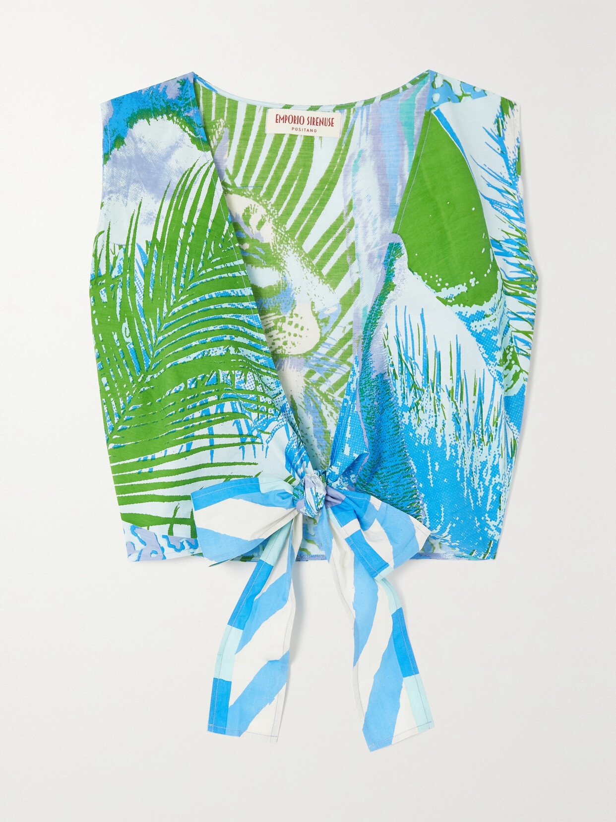 Emporio Sirenuse + Net Sustain Sonia Wild Life Cropped Printed Cotton Top - Blue