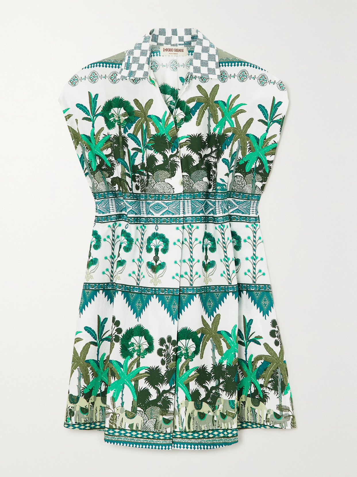 Emporio Sirenuse + Net Sustain Gloria Printed Cotton-poplin Mini Shirt Dress - Green