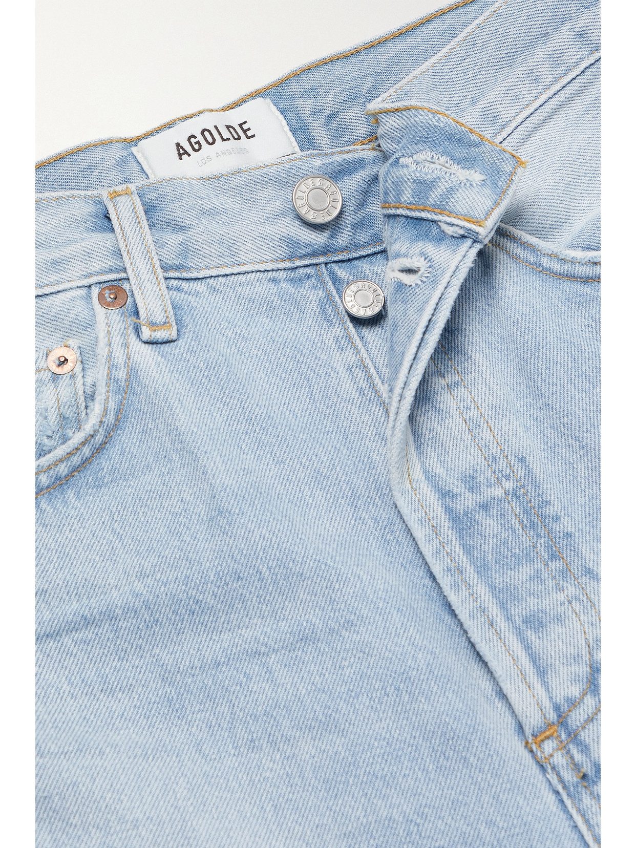 Agolde 90's Pinch Waist Long Frayed High-rise Straight-leg Jeans In Blue
