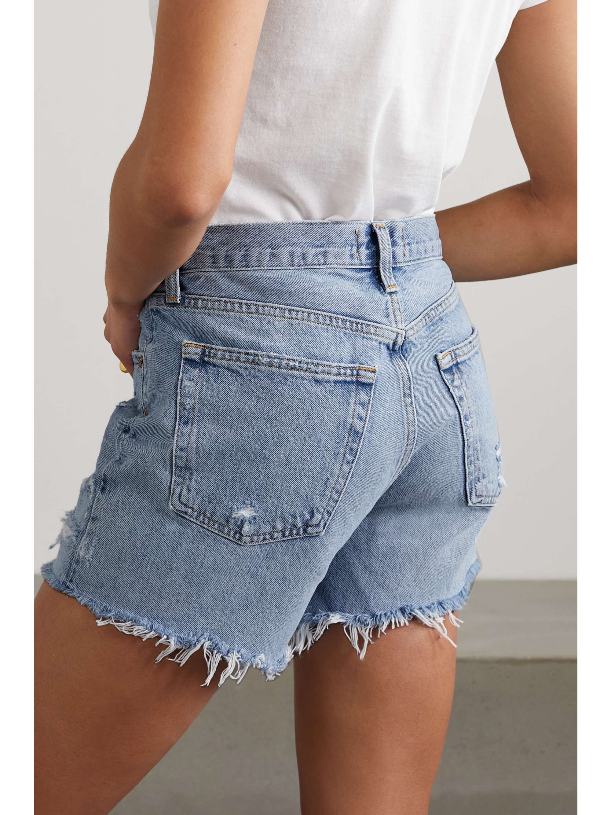AGOLDE Long Parker distressed organic denim shorts