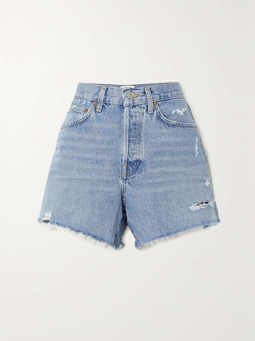 AGOLDE Parker Long Distressed Organic Denim Shorts