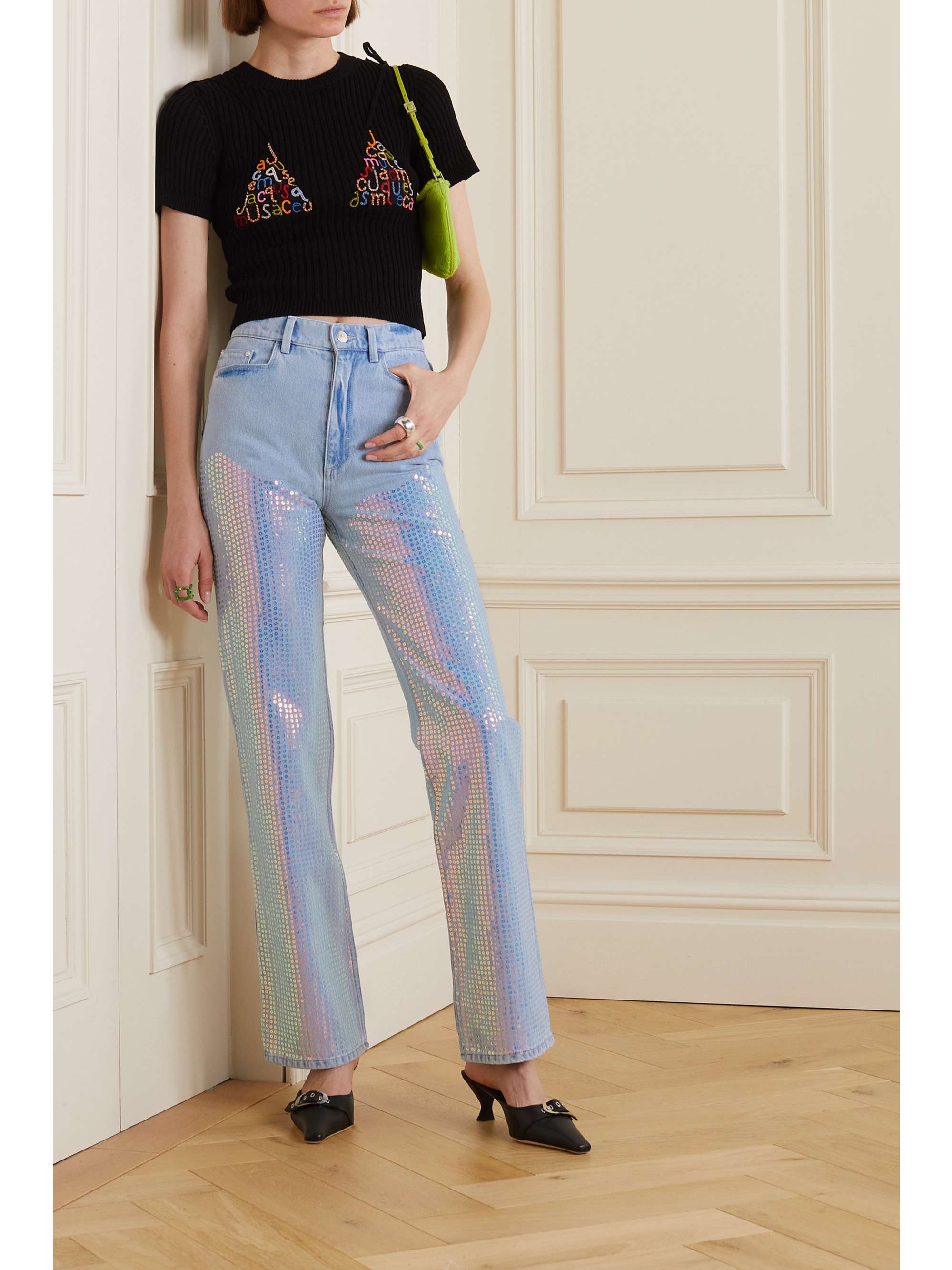 Bliv Arab krysantemum WANDLER + NET SUSTAIN Rose sequined high-rise straight-leg organic jeans |  NET-A-PORTER