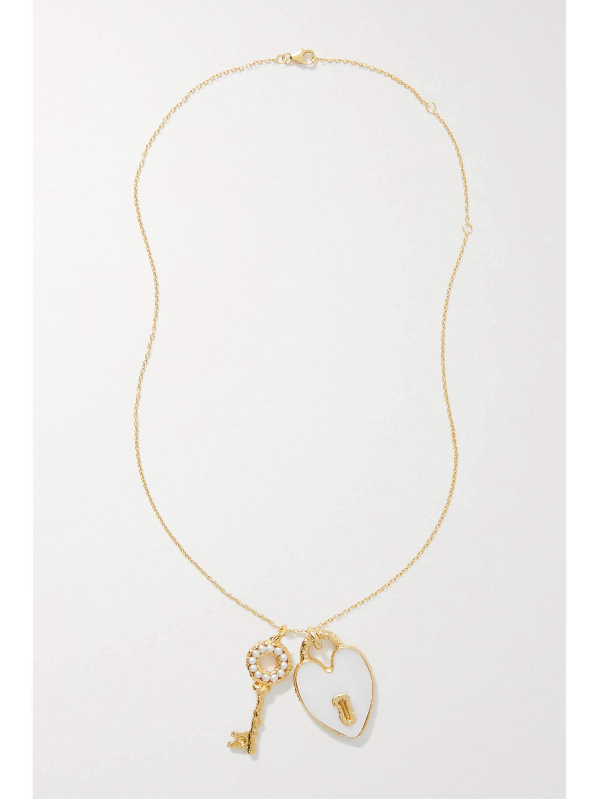 PACHAREE Heart & Lock gold-plated pearl and mother-of-pearl necklace