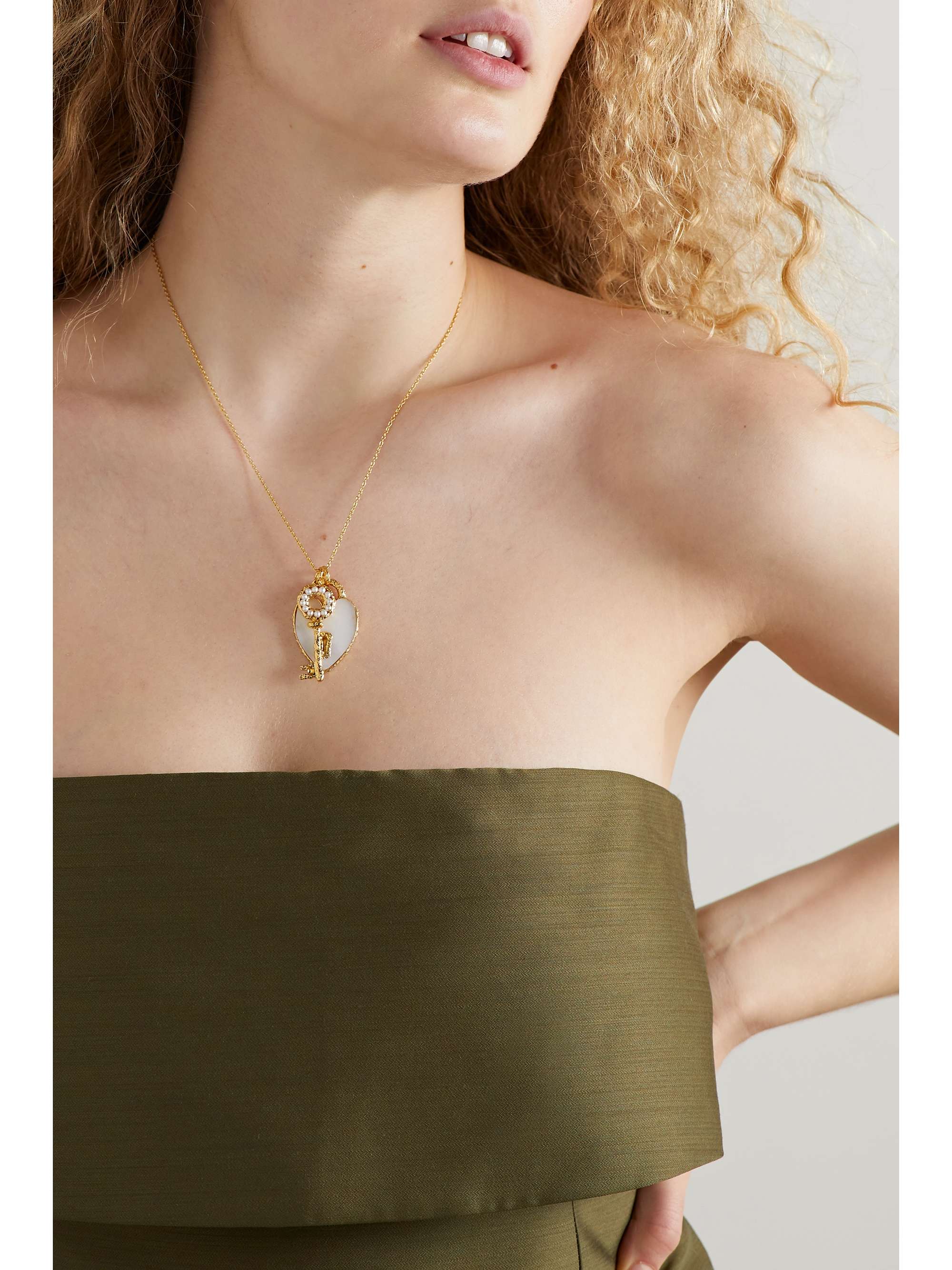 PACHAREE Heart & Lock gold-plated pearl and mother-of-pearl necklace