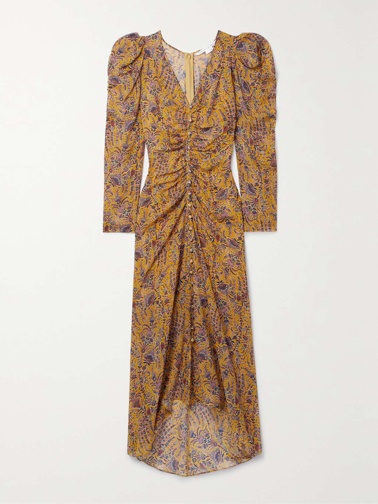 Veronica Beard - Ferrara Ruched Printed Silk-crepe Midi Dress - Yellow