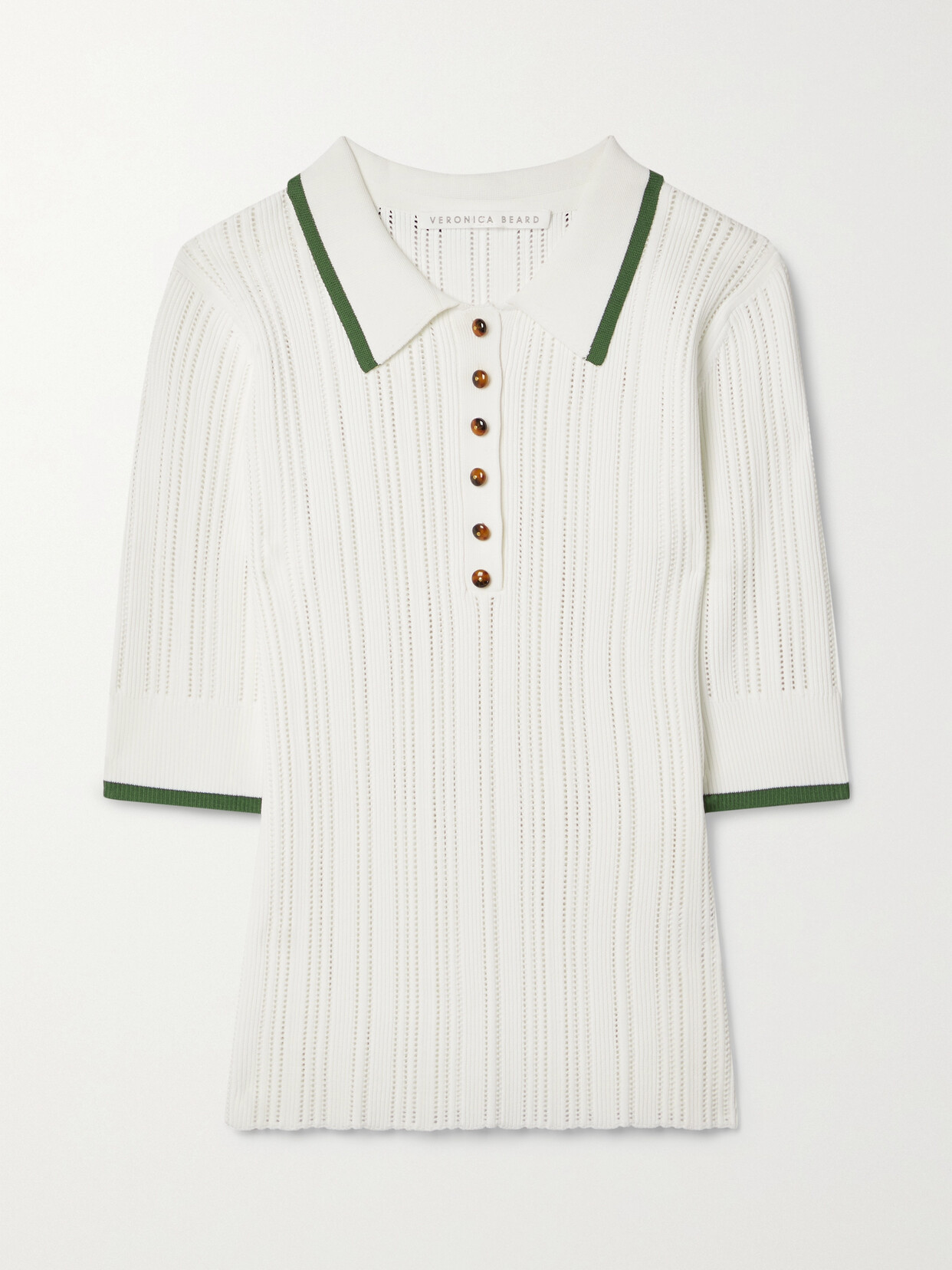 Veronica Beard Soza Knit Contrast Polo Top In Cream