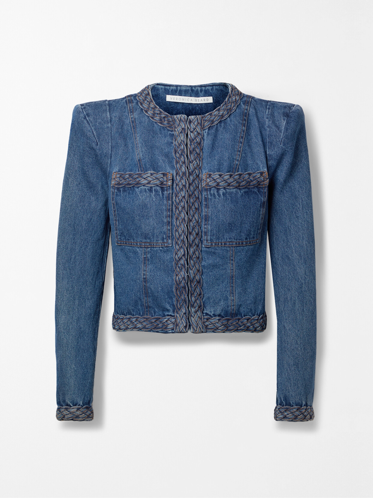 VERONICA BEARD ARROWE CROPPED BRAIDED DENIM JACKET