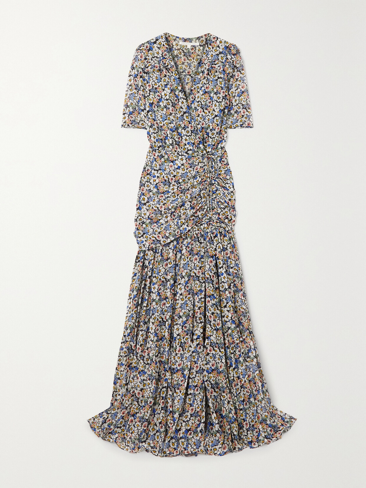 Veronica Beard Wrap-effect Gathered Floral-print Silk-chiffon Maxi Dress - Blue
