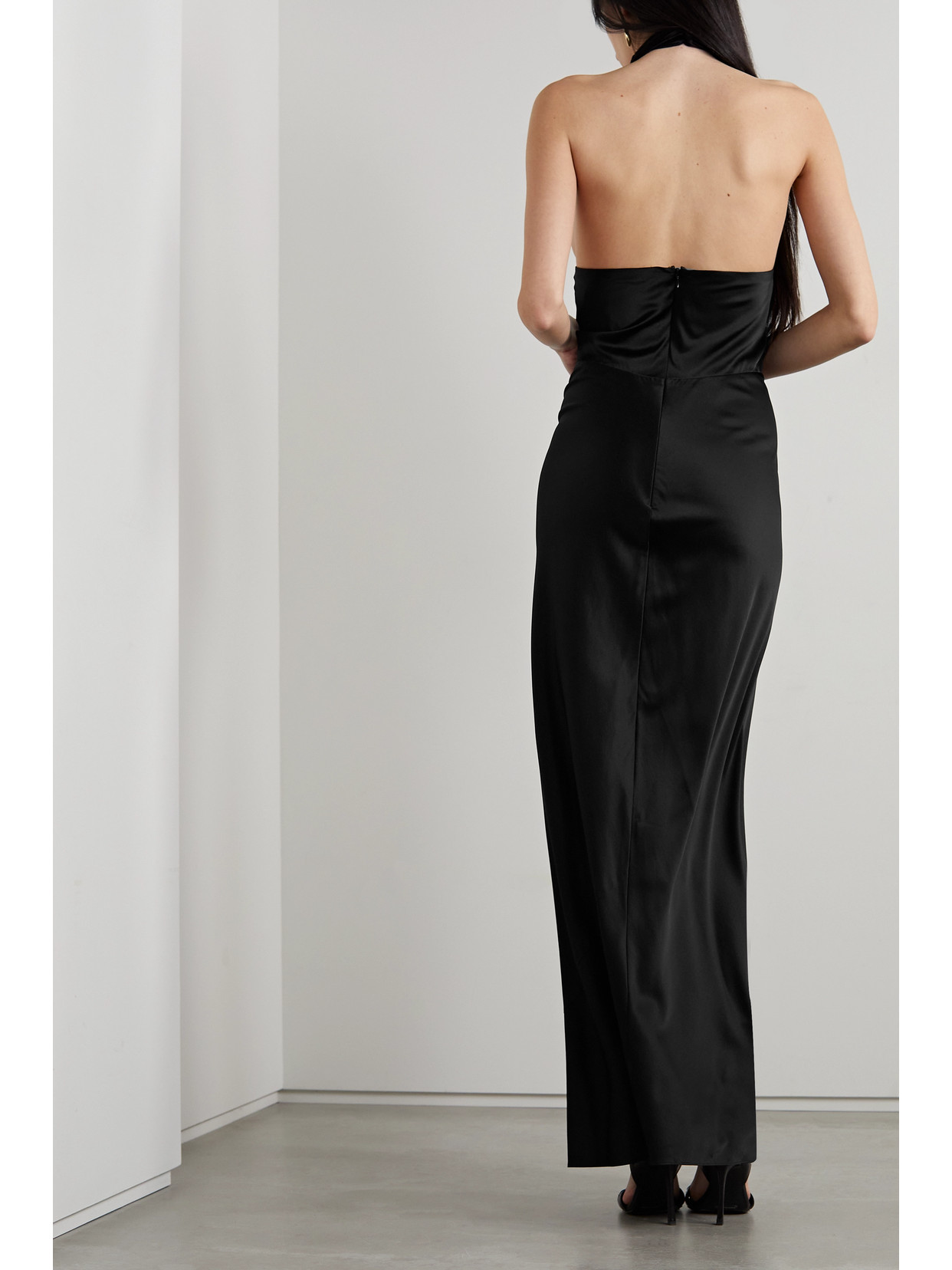 Shop Veronica Beard Alberta Halterneck Satin Maxi Dress In Black