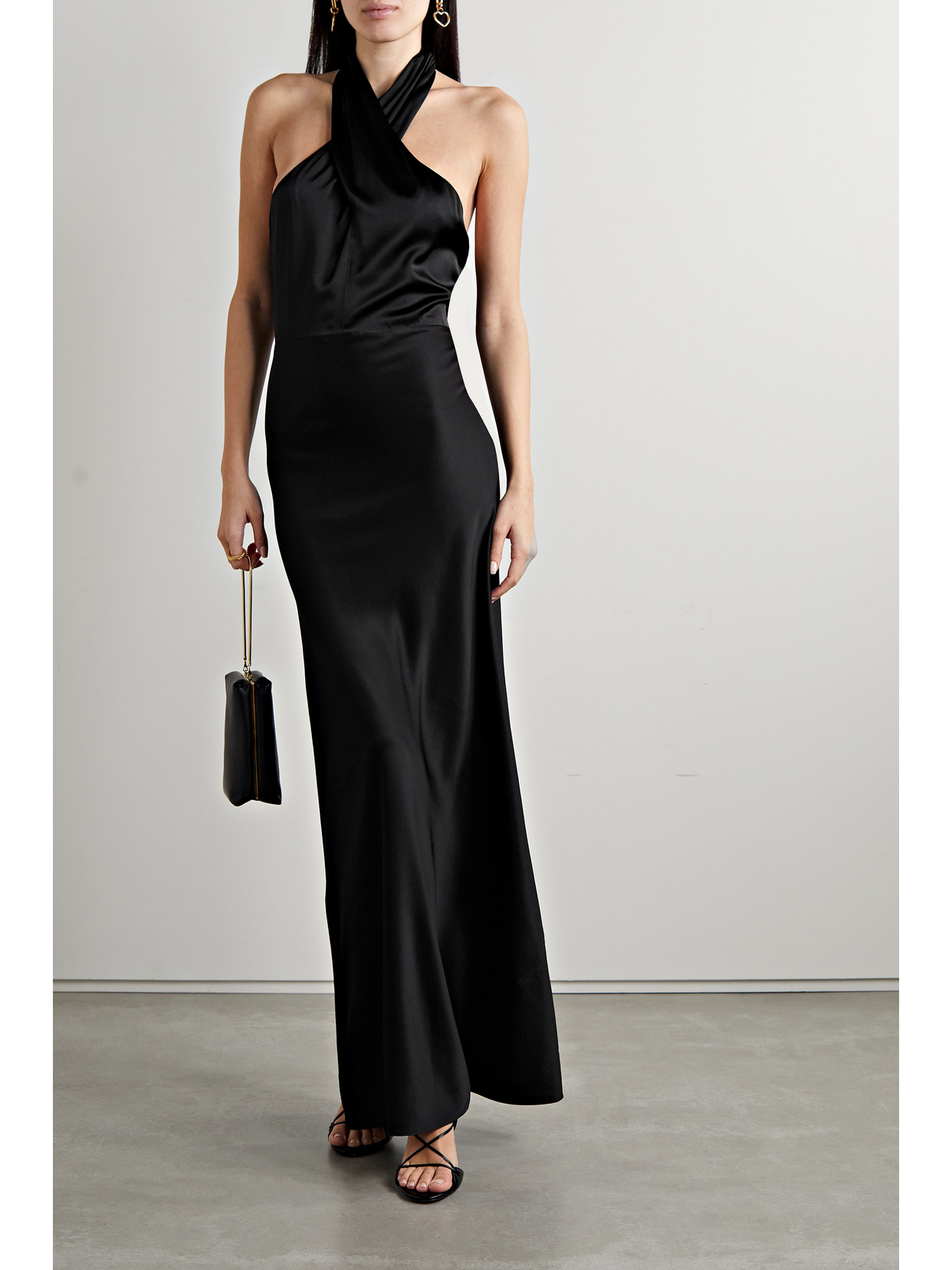 Shop Veronica Beard Alberta Halterneck Satin Maxi Dress In Black