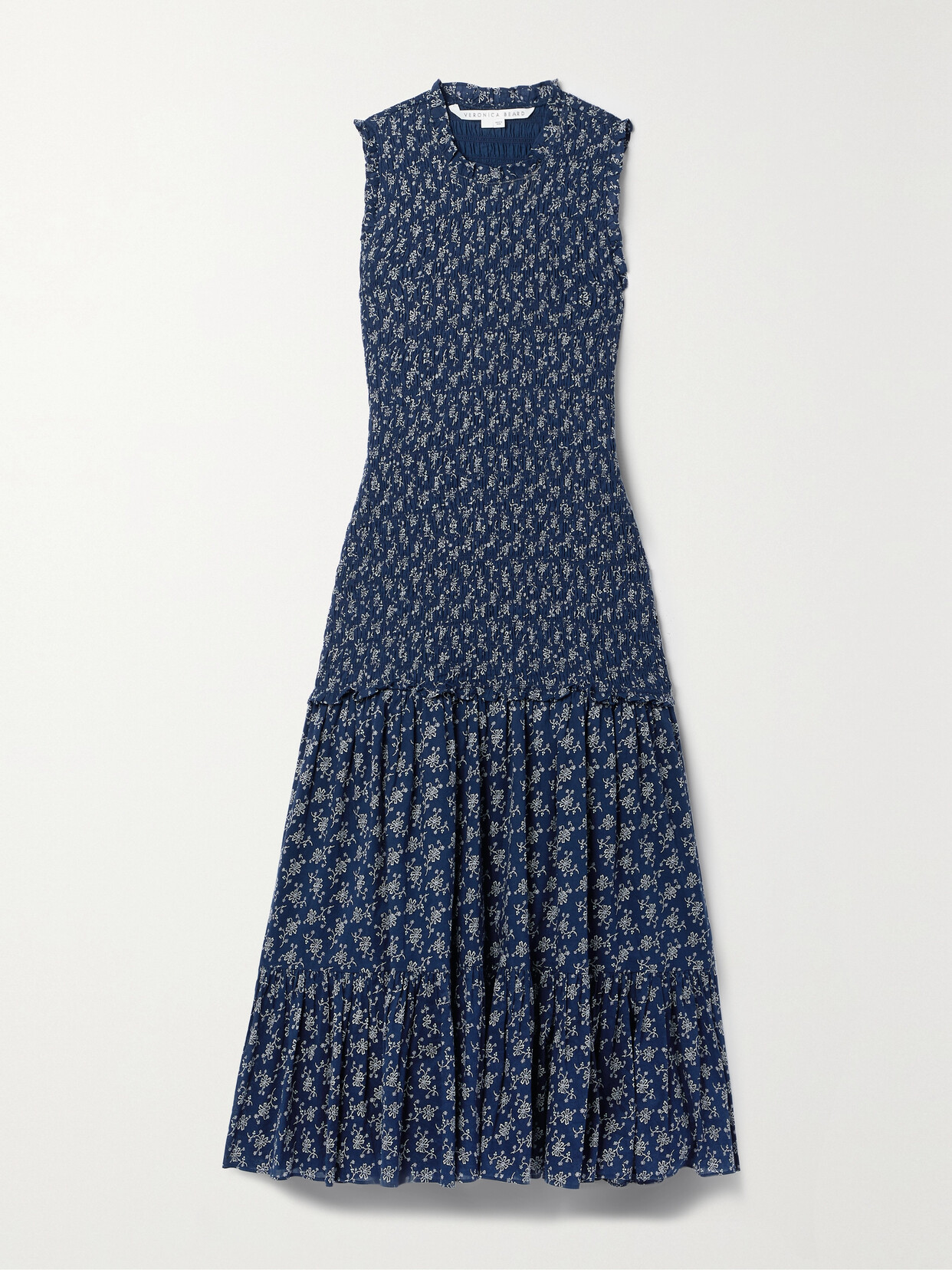 Veronica Beard Verena Floral Smocked Fit-and-flare Midi Dress In Marineoff-white