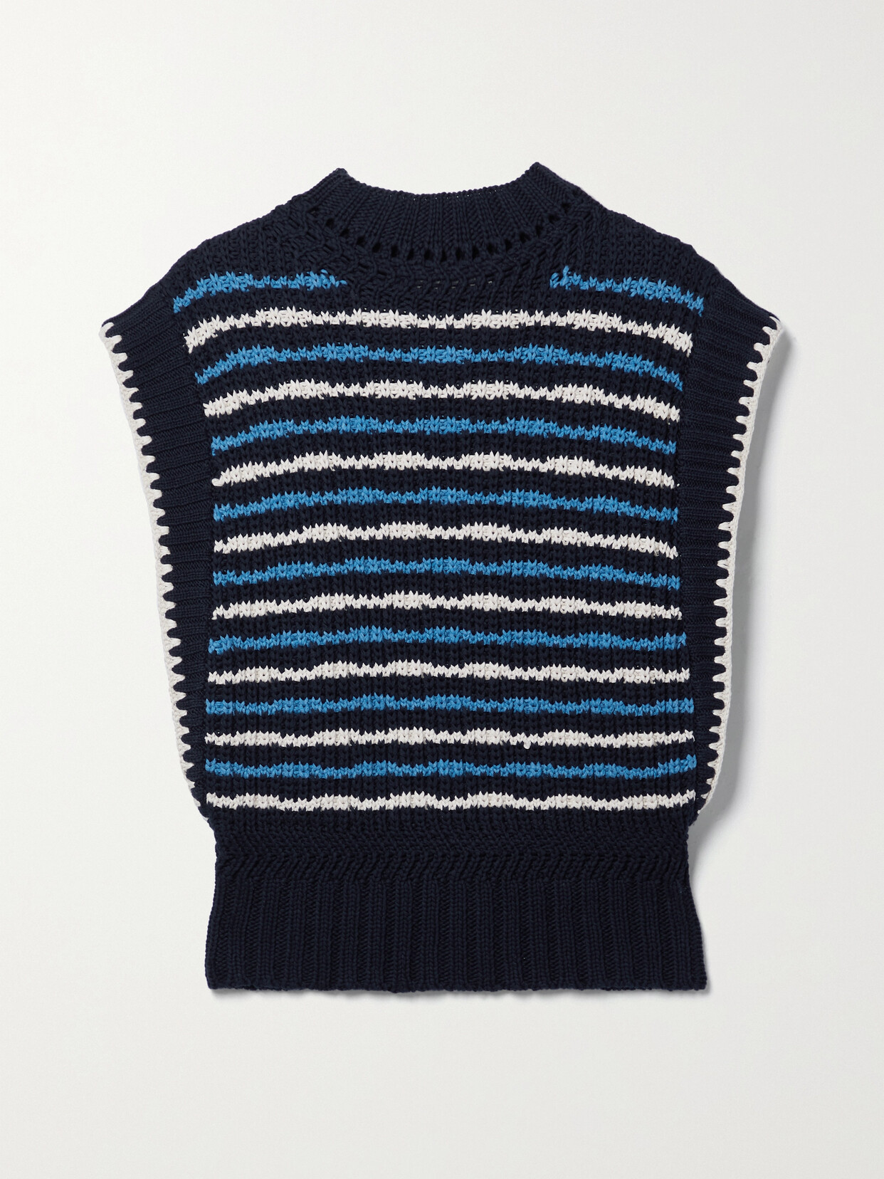 Veronica Beard - Tarina Striped Ribbed Cotton-blend Sweater - Blue