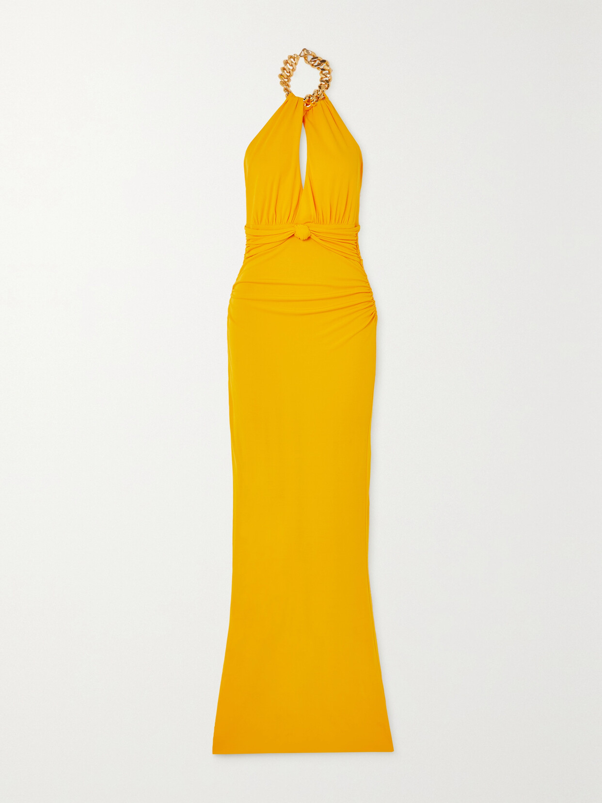 Rebecca Vallance Phoenix Chain-embellished Cutout Ruched Jersey Gown - Yellow