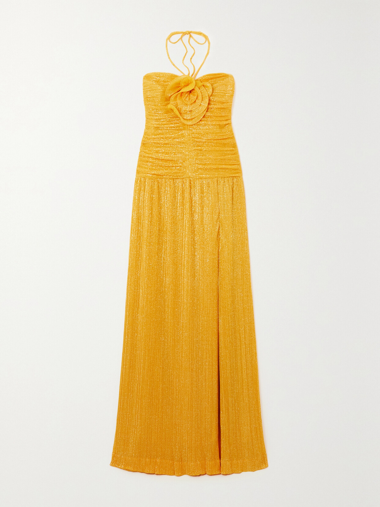 Rebecca Vallance - Phaedra Appliquéd Gathered Metallic Recycled-lamé Gown - Yellow