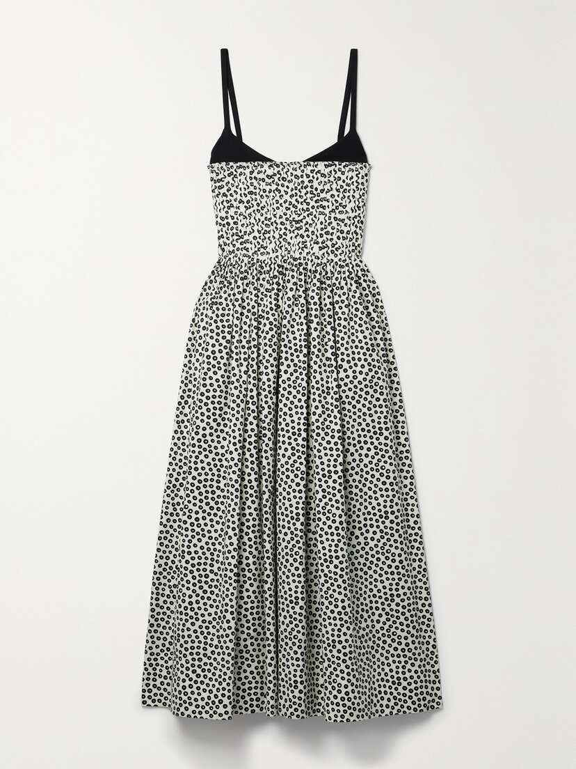 La Ligne Pintucked Printed Cotton-poplin And Stretch-jersey Midi Dress - x large