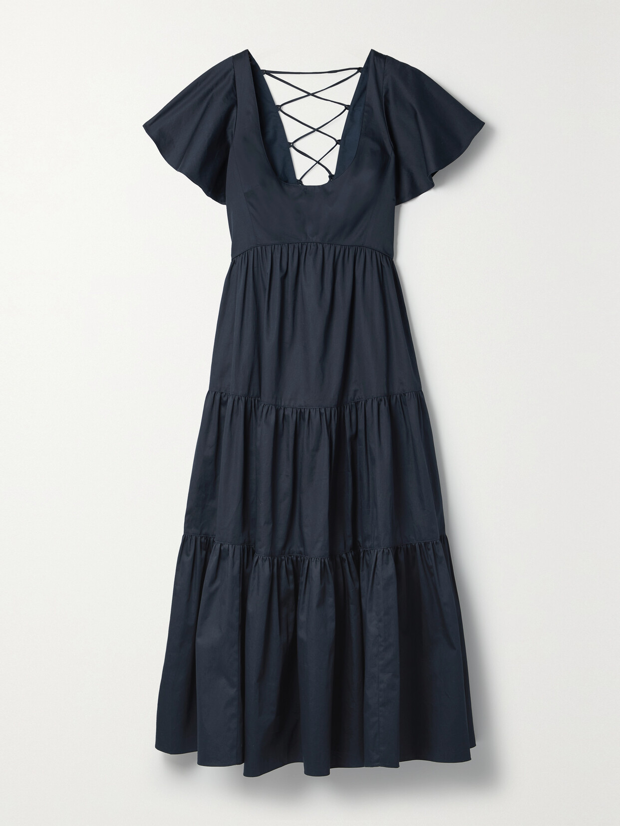 La Ligne Tiered Lace-up Cotton-poplin Midi Dress In Blue