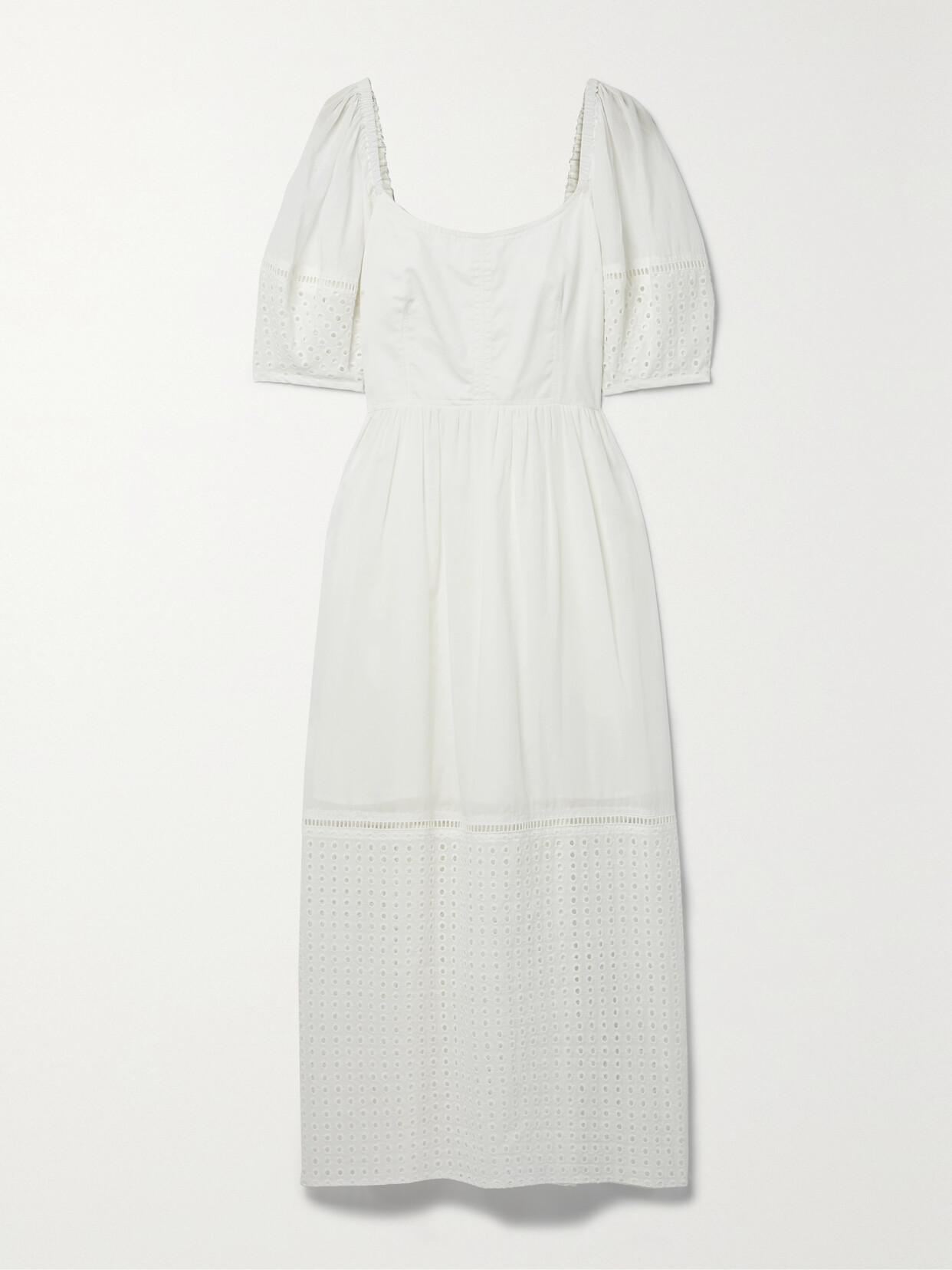 La Ligne - Broderie Anglaise-trimmed Cotton-voile Midi Dress - Ivory