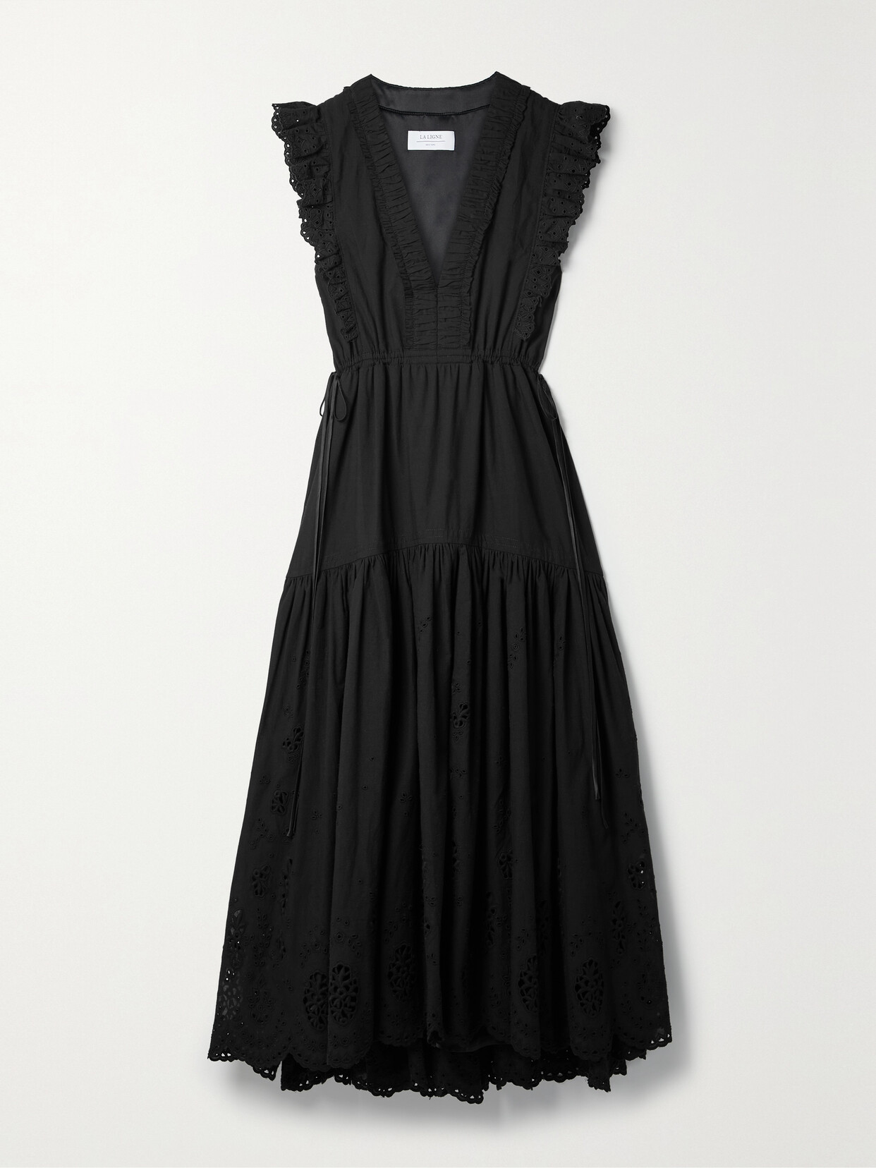 La Ligne - Ruffled Satin-trimmed Broderie Anglaise Cotton-poplin Maxi Dress - Black