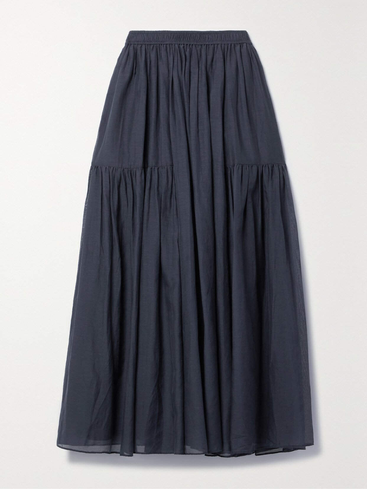 La Ligne Gathered Cotton-voile Midi Skirt In Blue
