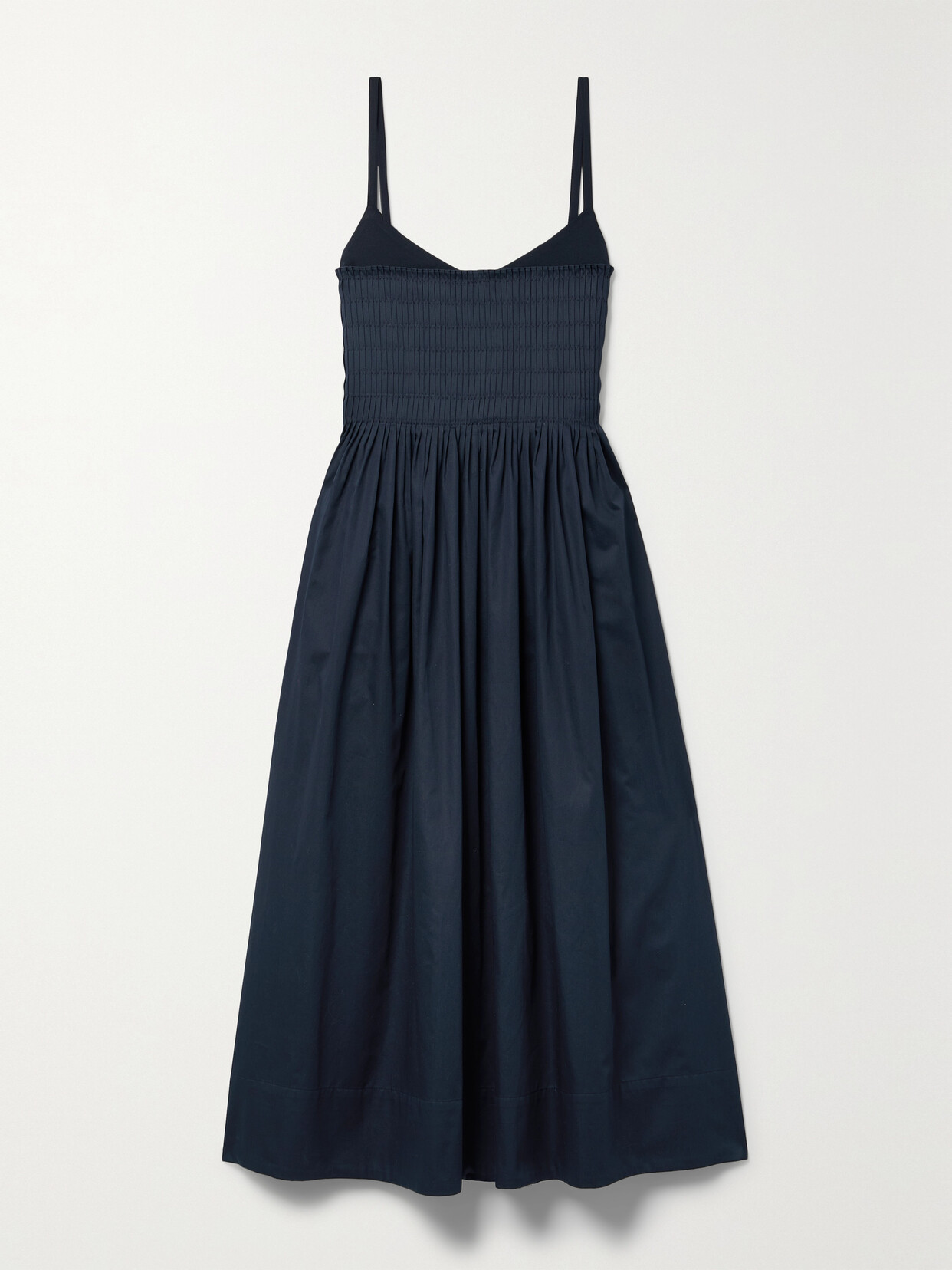 La Ligne - Pintucked Cotton-poplin And Stretch-jersey Midi Dress - Blue
