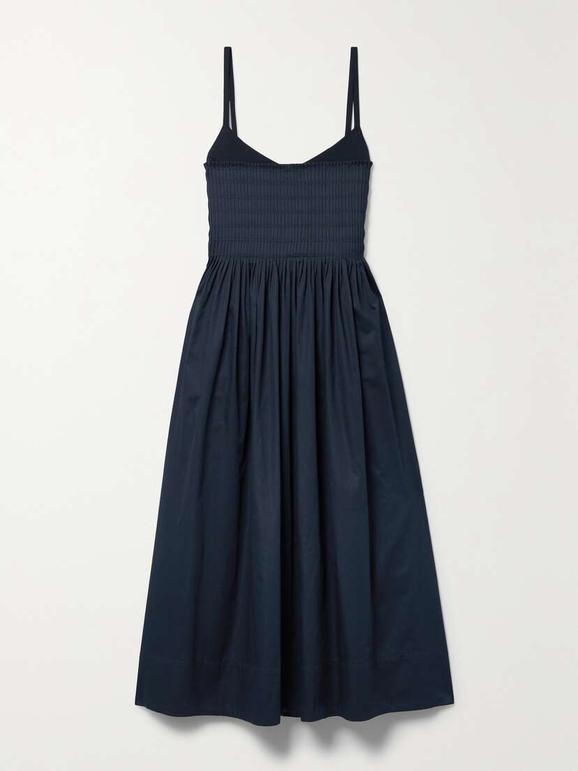 La Ligne Pintucked Cotton-poplin And Stretch-jersey Midi Dress
