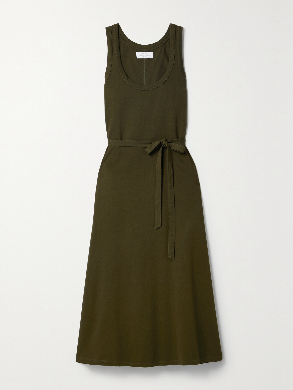 La Ligne Andie Belted Cotton-jersey Midi Dress In Green