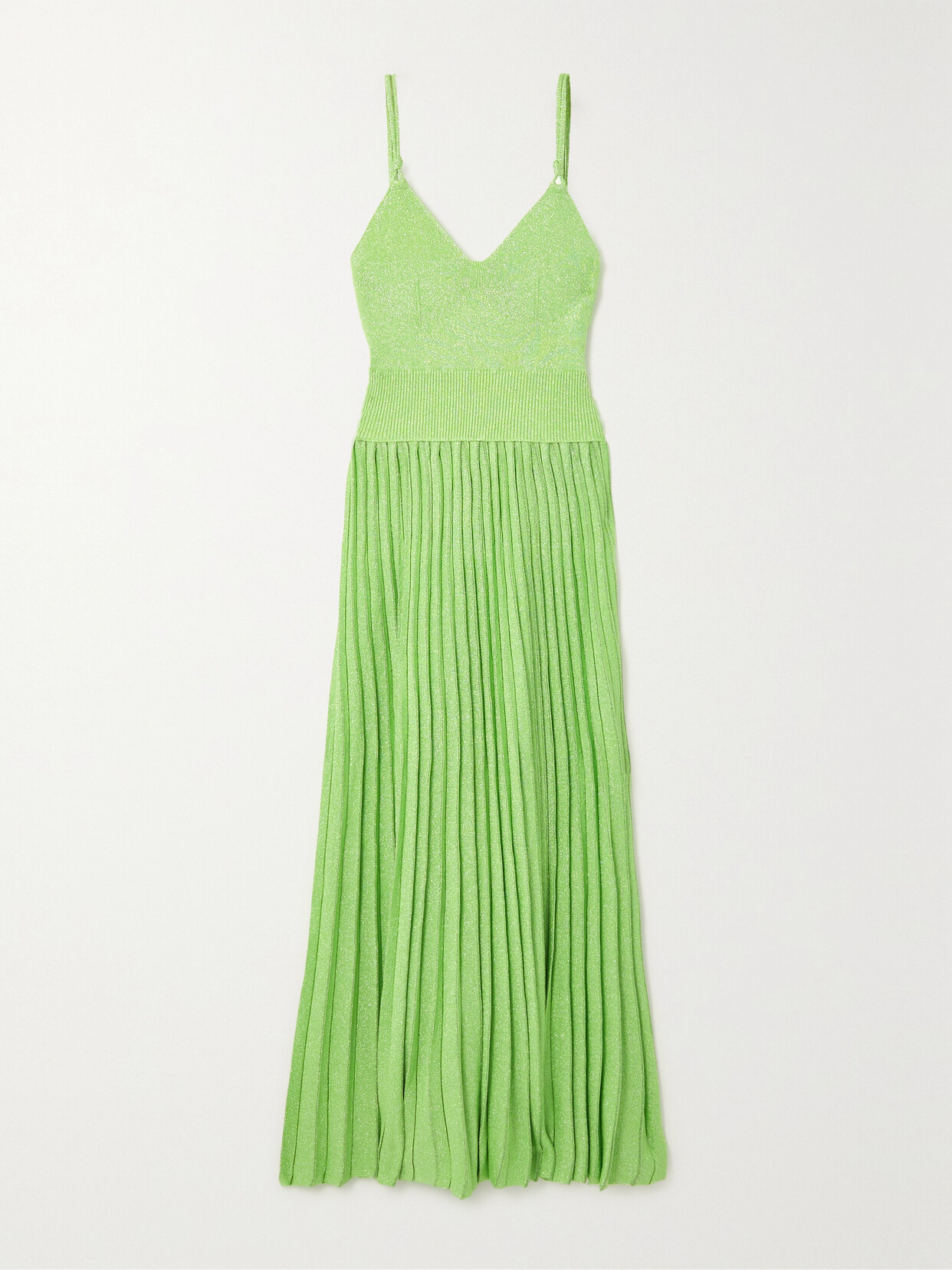Shop Proenza Schouler Pleated Metallic Knitted Midi Dress In Green