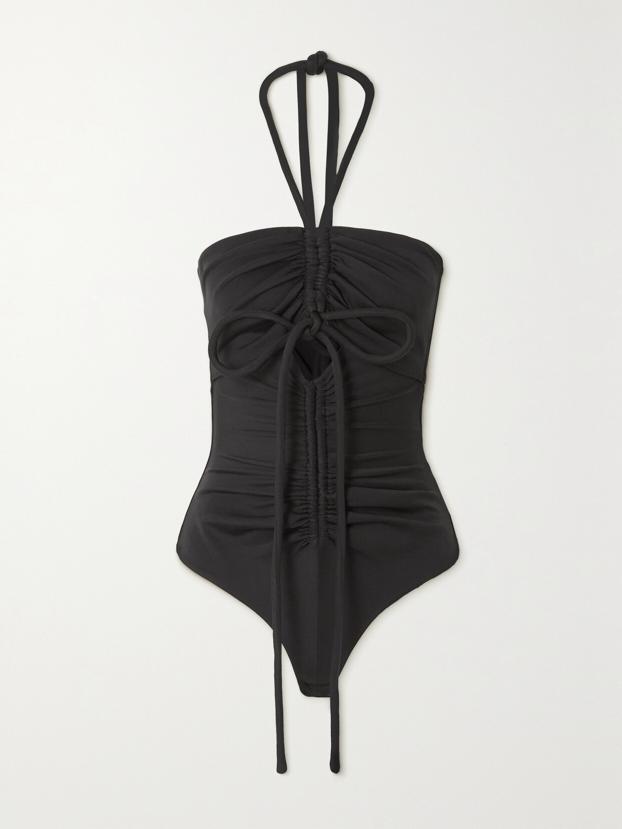 Proenza Schouler Cutout Ruched Stretch-jersey Halterneck Bodysuit - Black