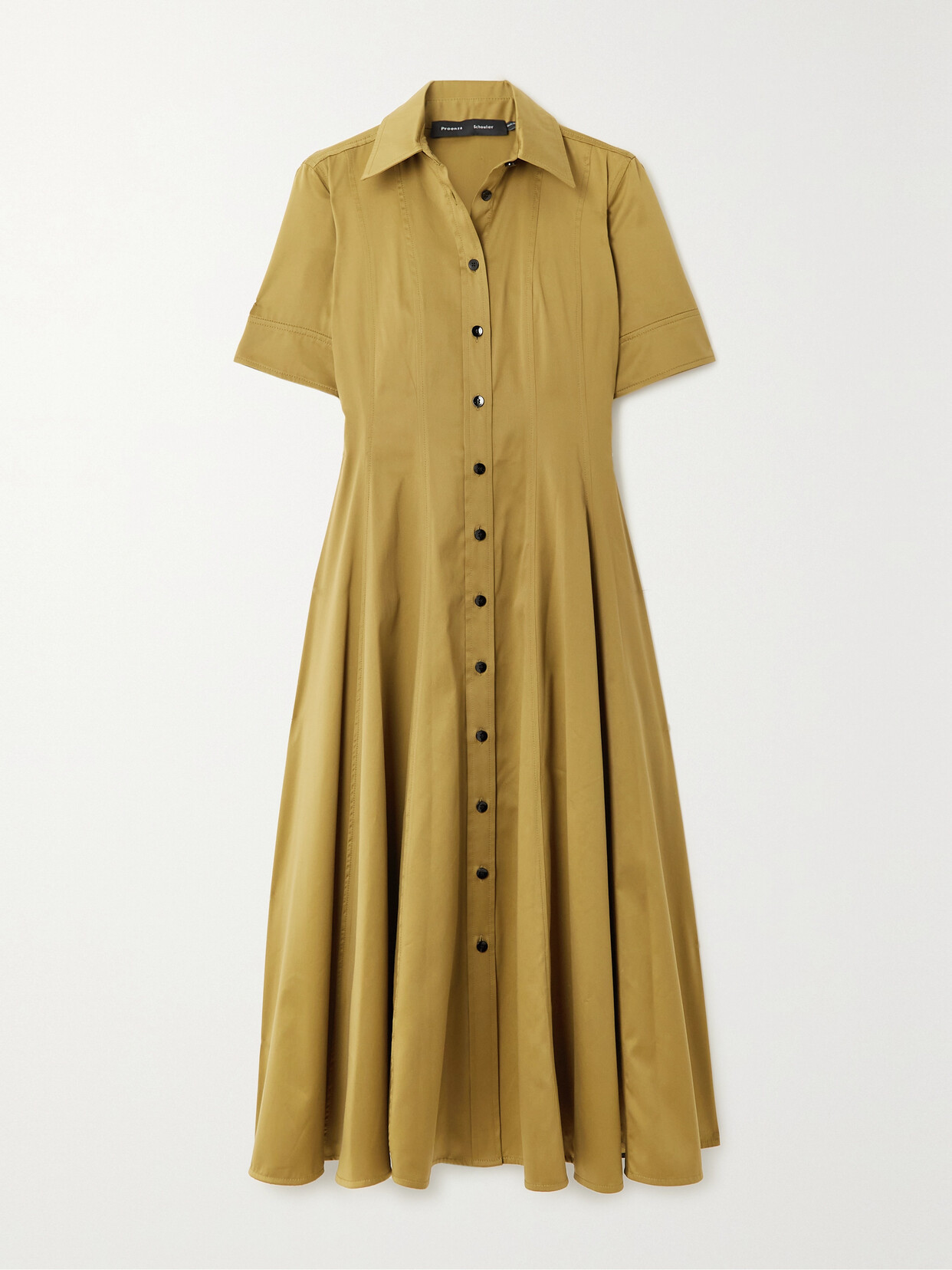 Proenza Schouler Belted Paneled Cotton And Silk-blend Midi Shirt Dress - Green