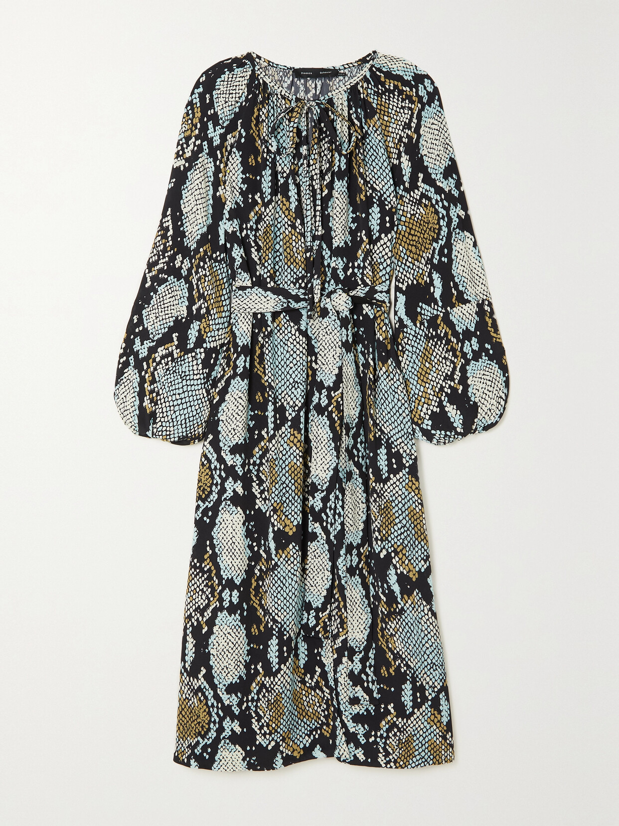 PROENZA SCHOULER BELTED SNAKE-PRINT CREPE DE CHINE MIDI DRESS