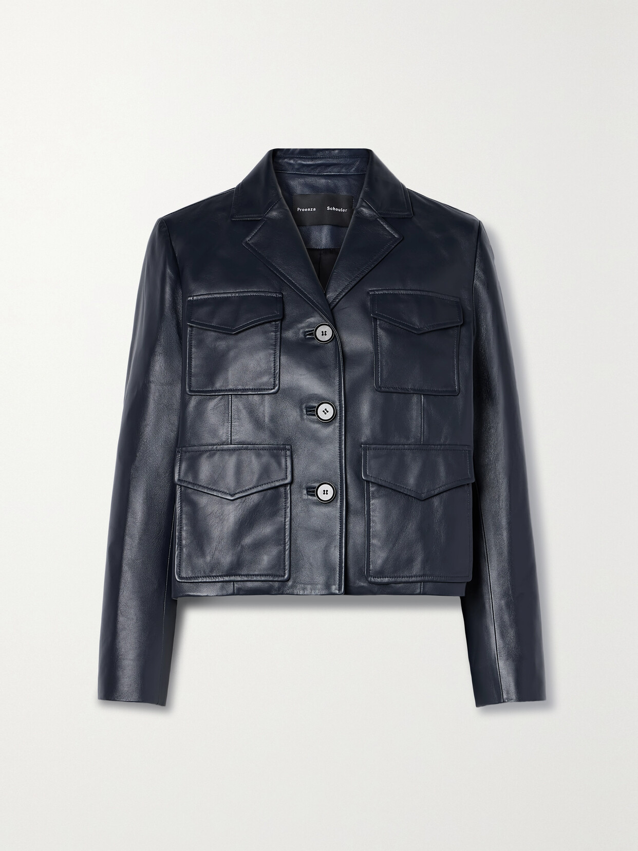 Proenza Schouler Glossy Leather Pocket Jacket In Navy