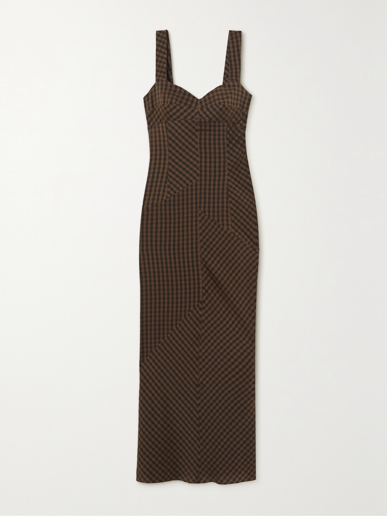Cortana - + Net Sustain Justine Checked Paneled Stretch-silk Midi Dress - Black