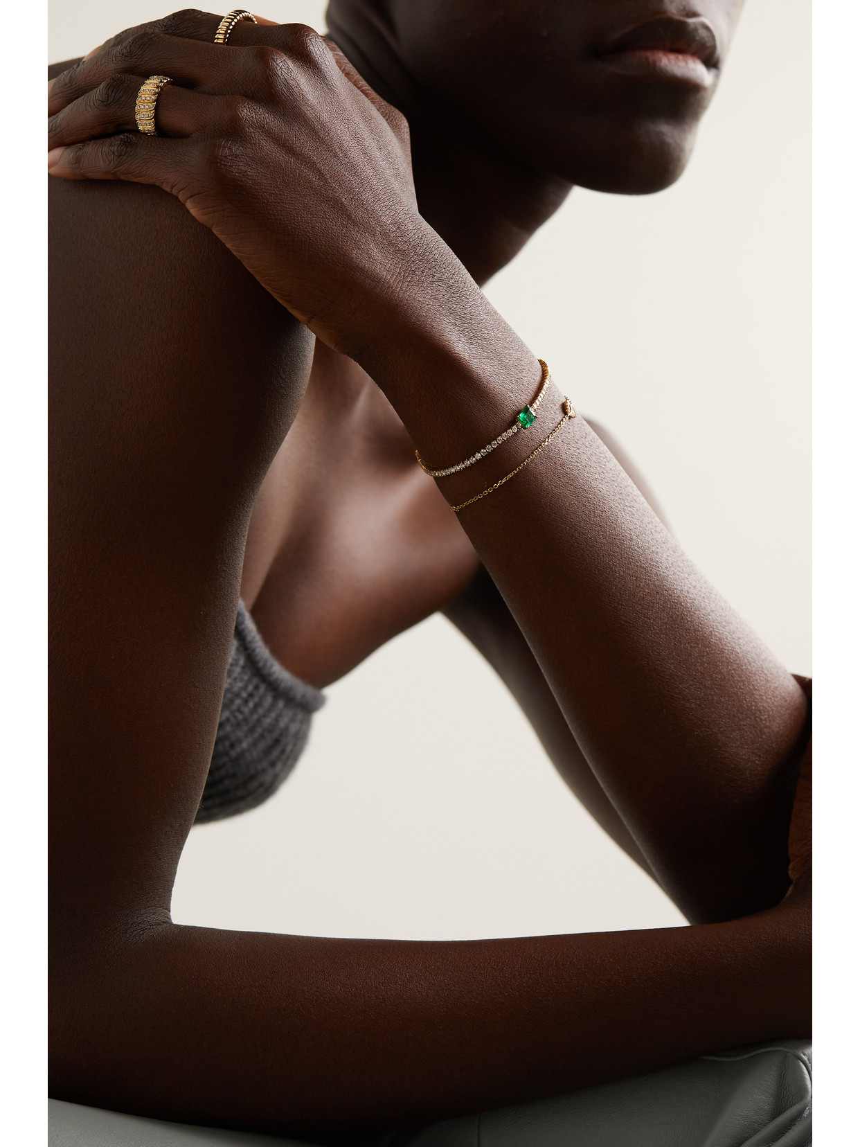 Anita Ko 18k Yellow Gold Diamond Hepburn Bracelet With Emerald Cut Emerald Center In Gold