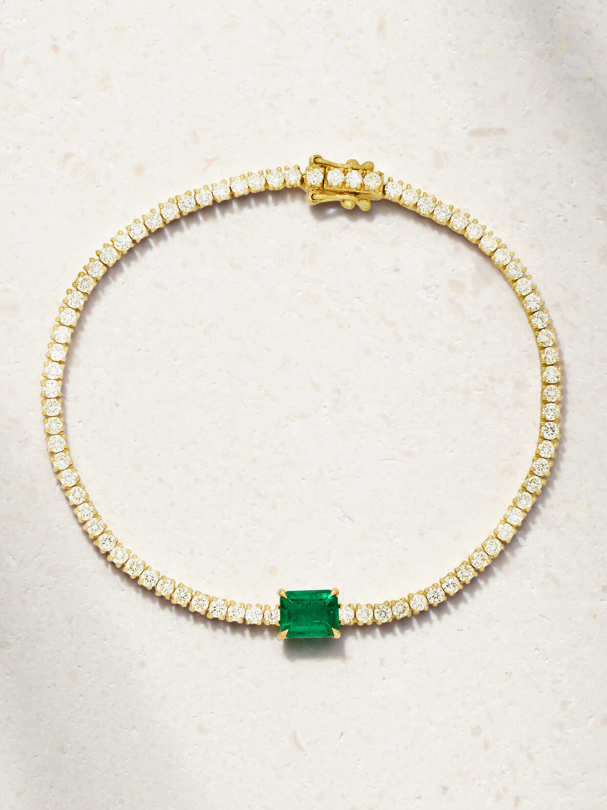 Anita Ko 18k Yellow Gold Diamond Hepburn Bracelet With Emerald Cut Emerald Center In Gold