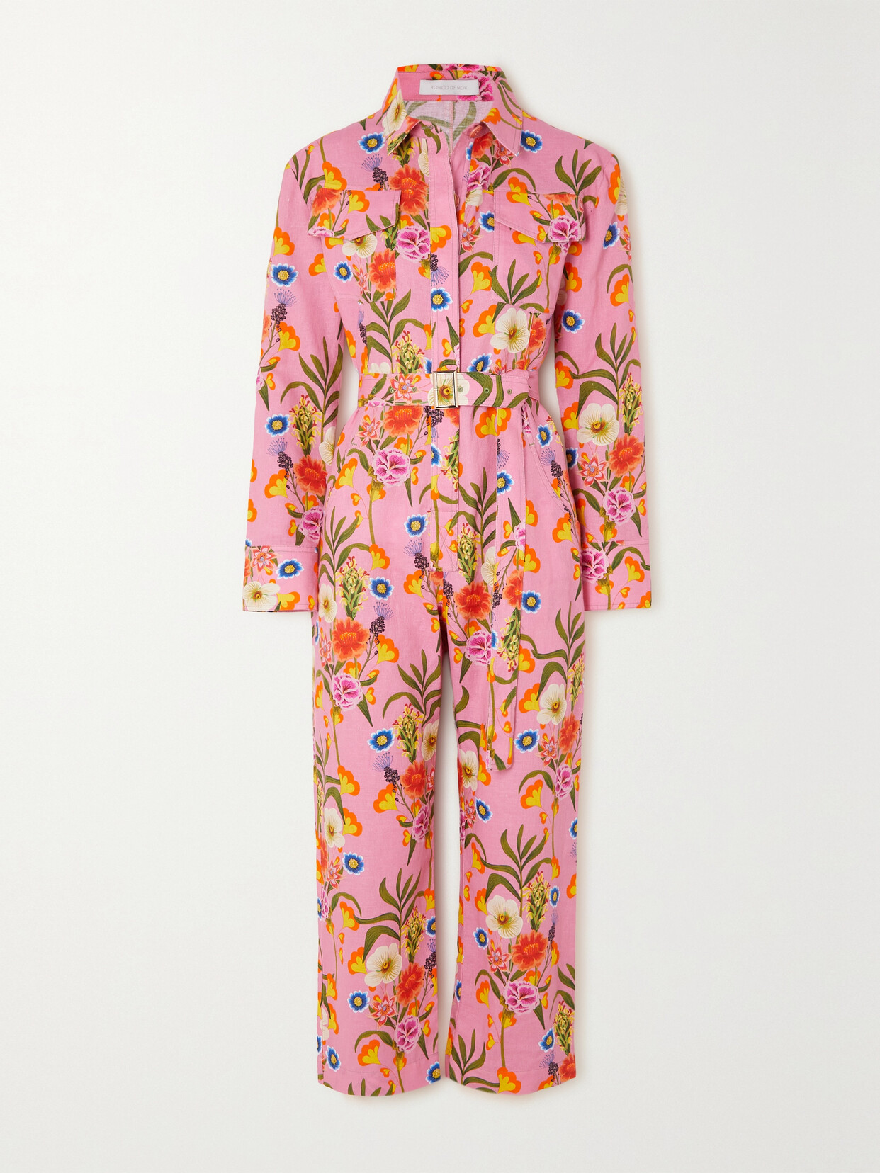 Borgo De Nor Remi Belted Floral-print Linen And Cotton-blend Jumpsuit In Pink